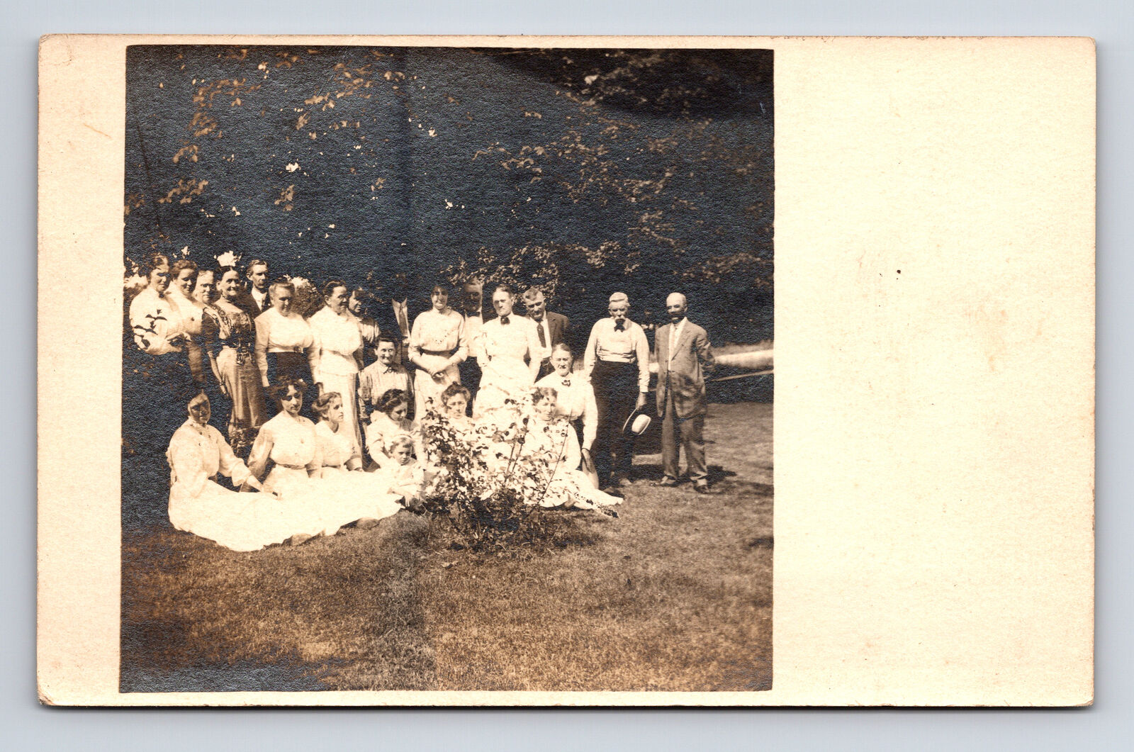 1900s RPPC Outdoor Group Potrait of Men Women White Dresses Postcard