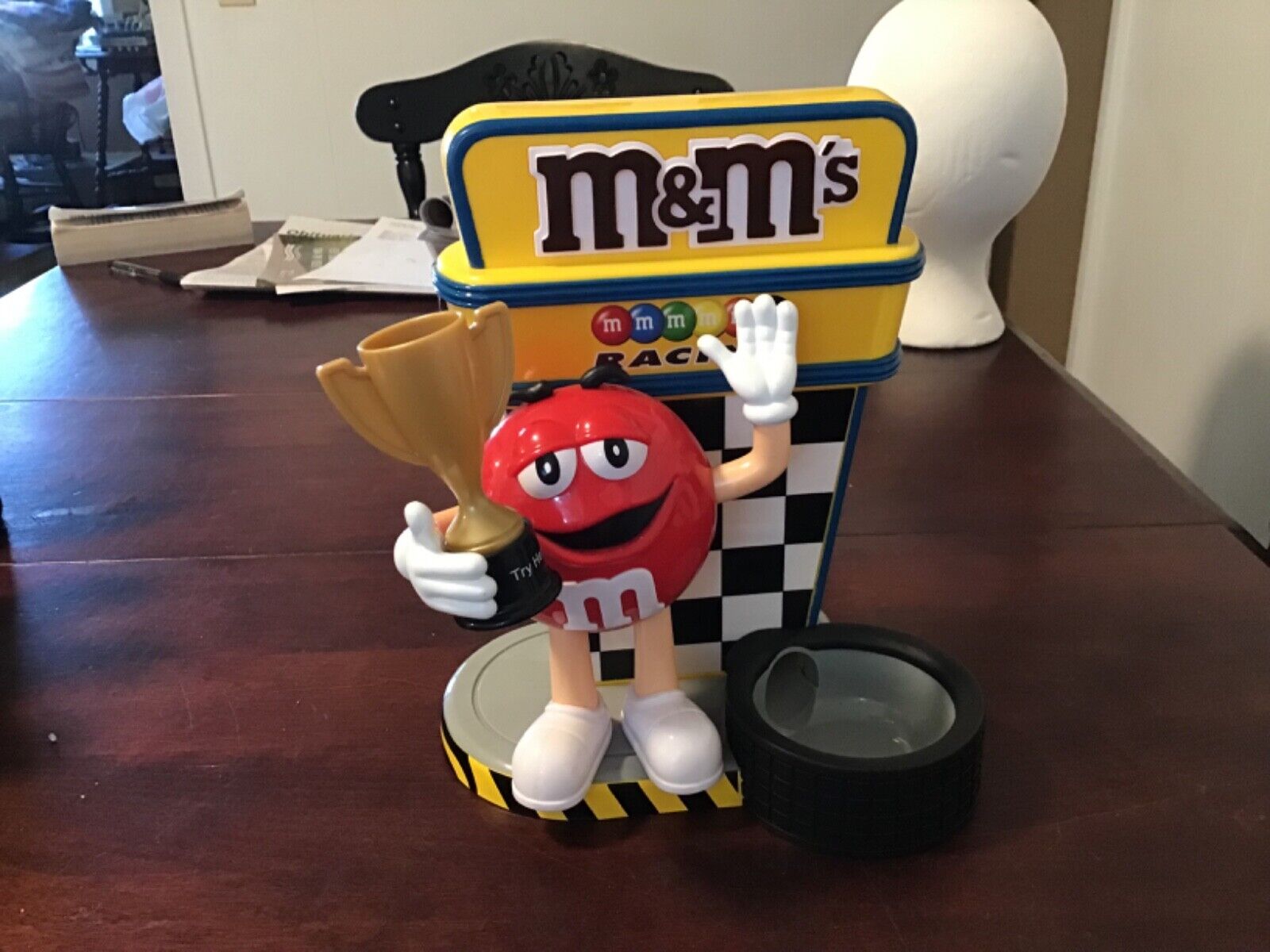 M&M\'s Racing Team Red M&M NASCAR Pit Crew Checkered Flag Candy Dispenser