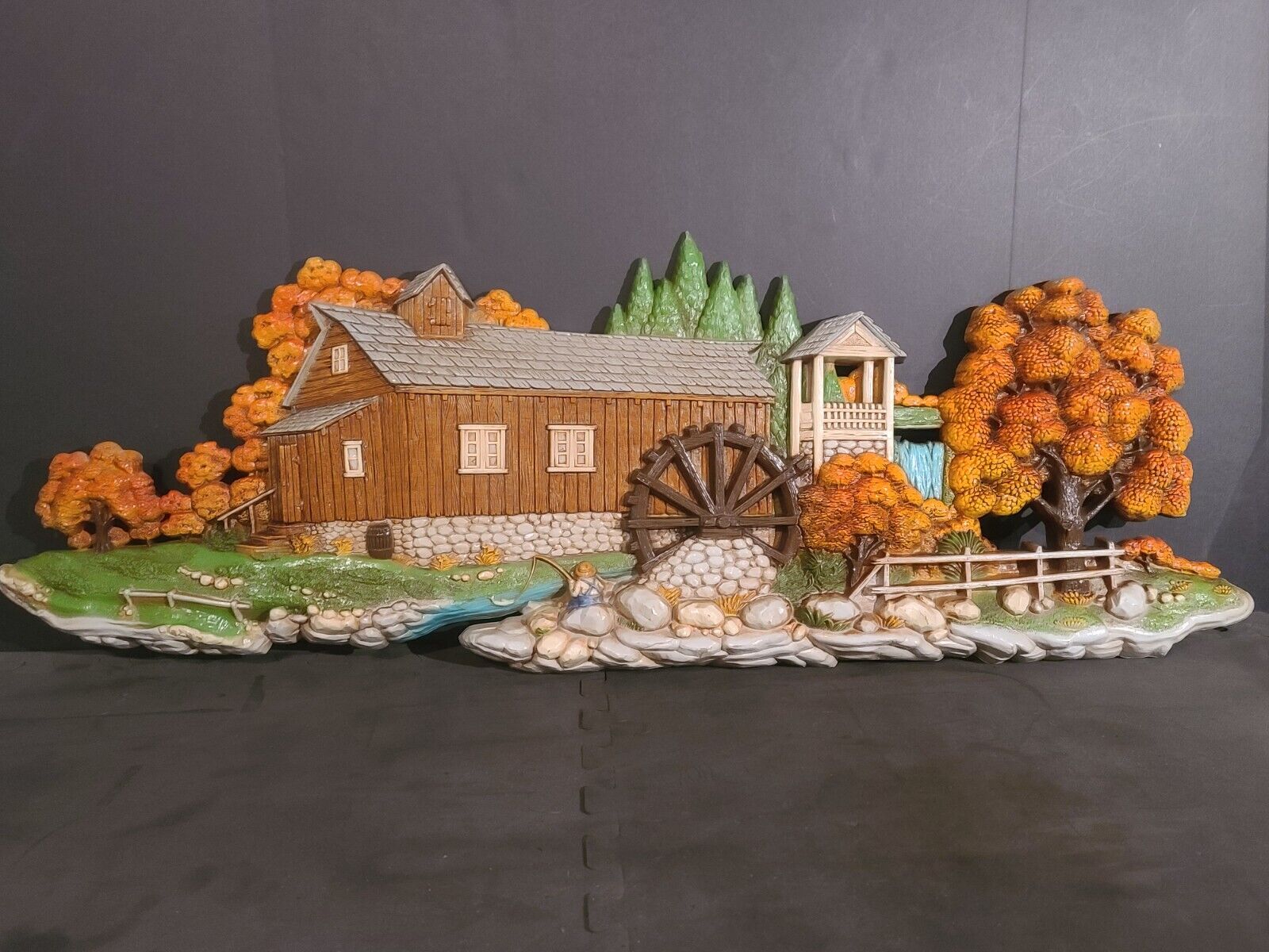 VTG Burwood Products 2426 Wall Hanging 1980 Grist Mill Water Wheel Autumn Scene