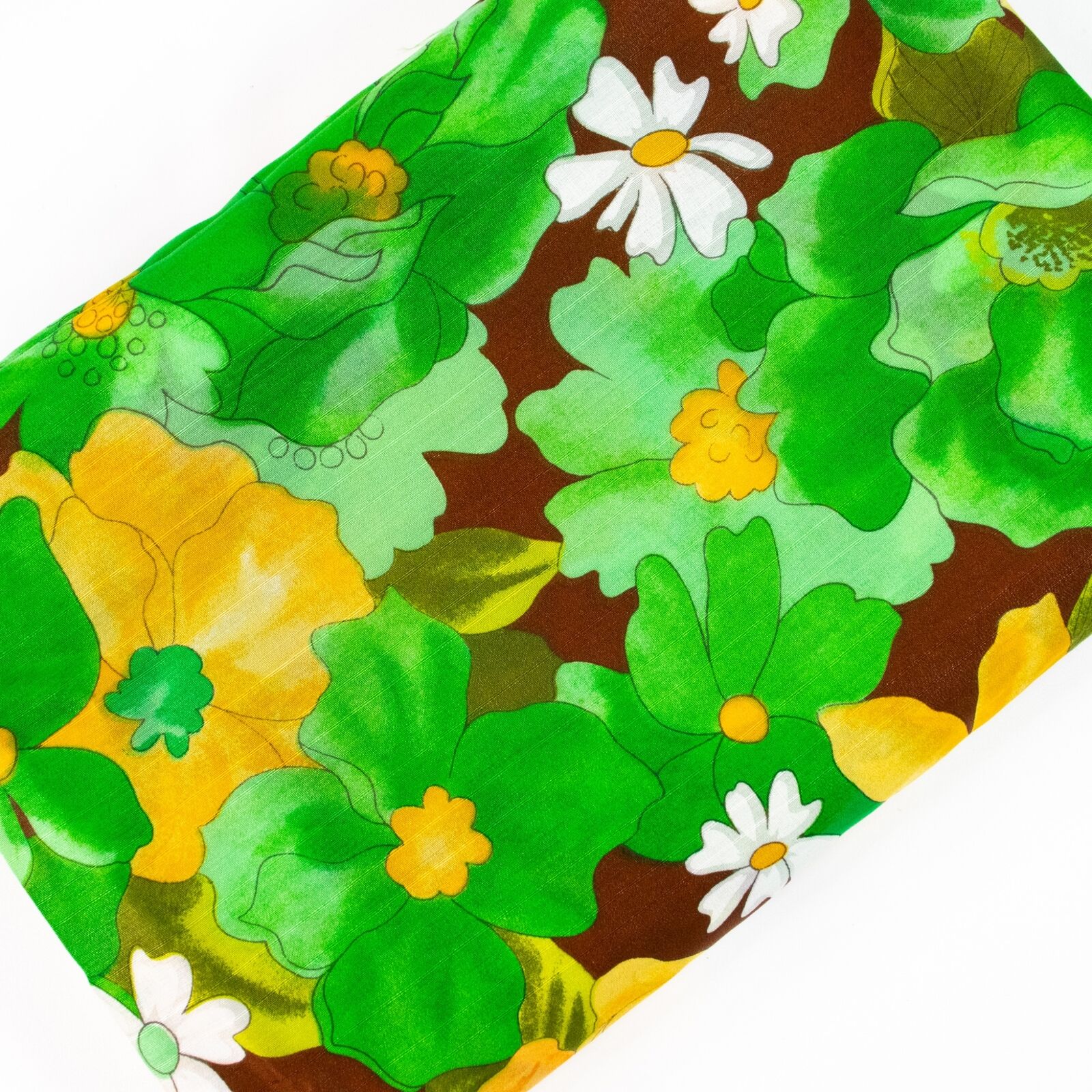 Vintage Fabric Flower Power Hippy Floral Green Brown Yellow 1960s 1970s 45x116