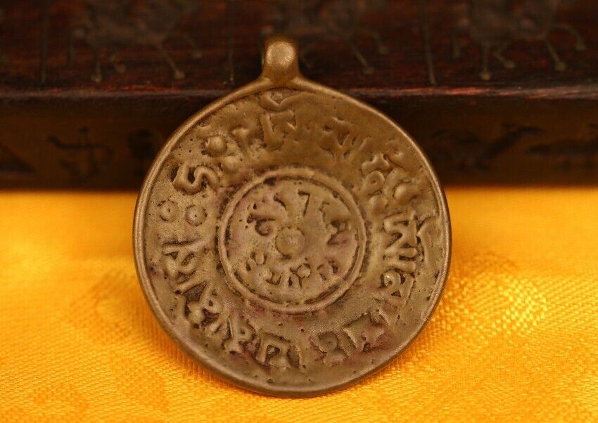 Real Tibet 1800s Old Buddhist Alloy Copper Thogchag TuoJia Karmapa Mantra Amulet