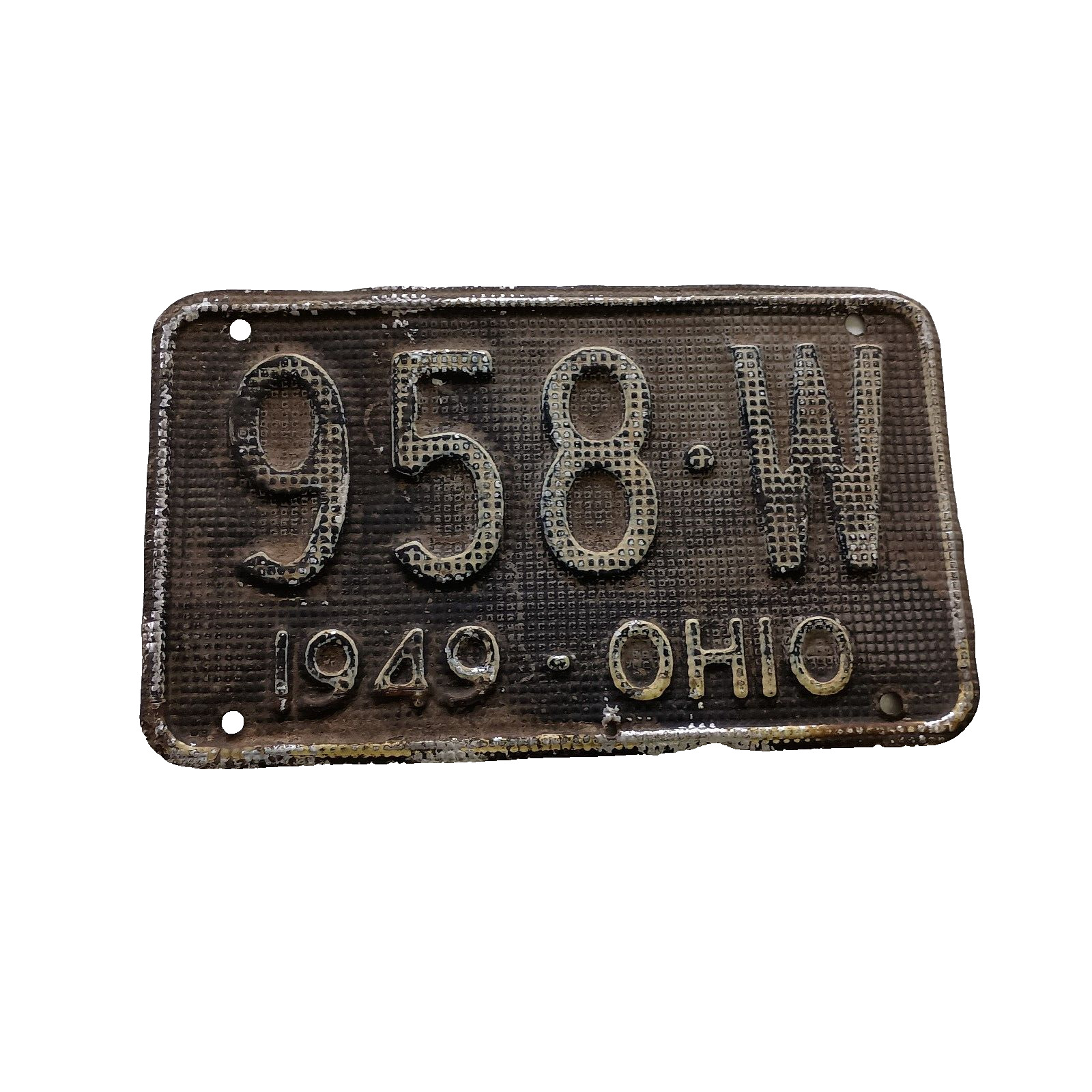 Ohio 1949 License Plate 958 W Original Paint Black and White One Plate