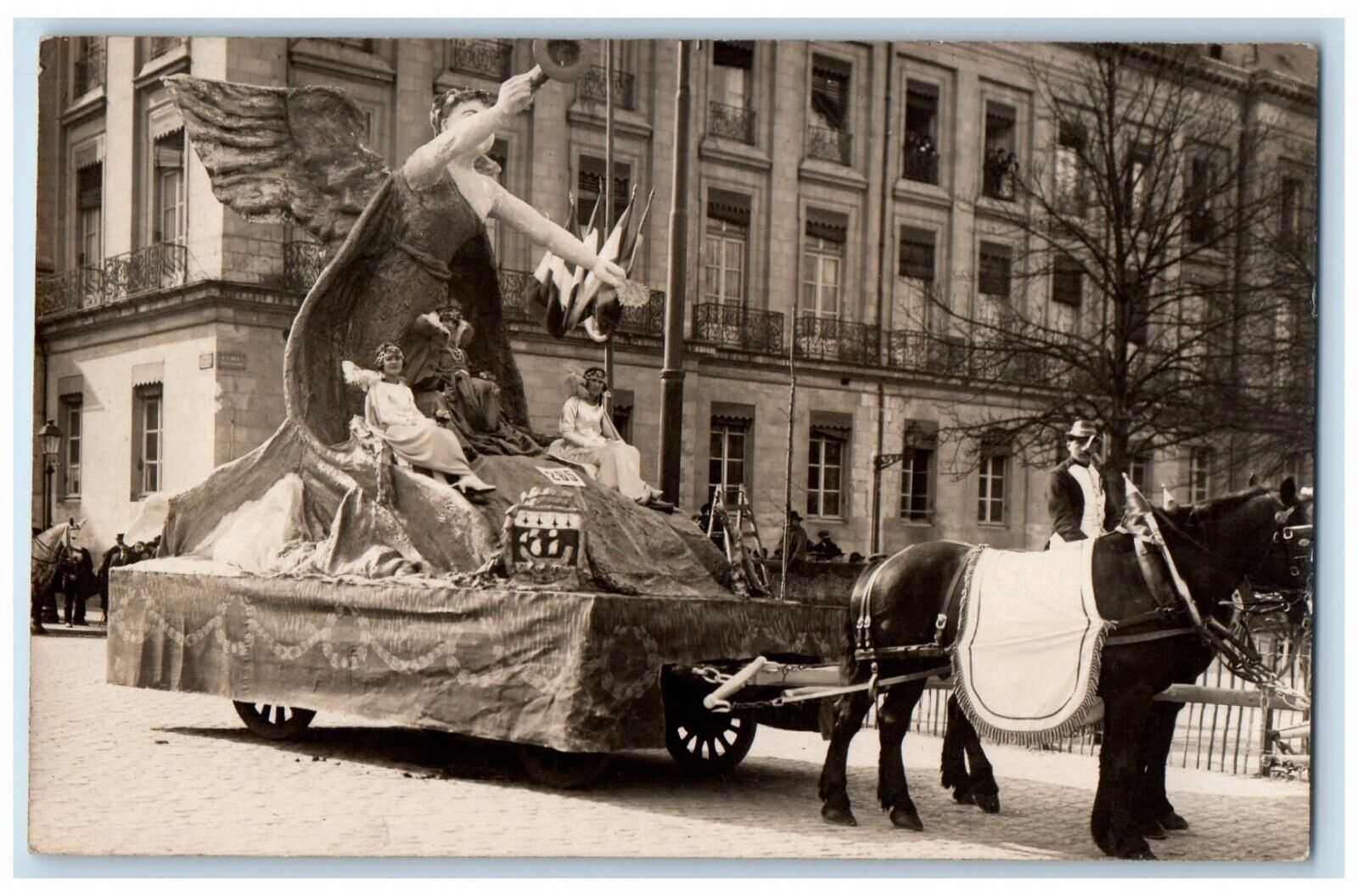 c1920\'s French Parade Float Angels Horse Team RPPC Unposted Photo Postcard