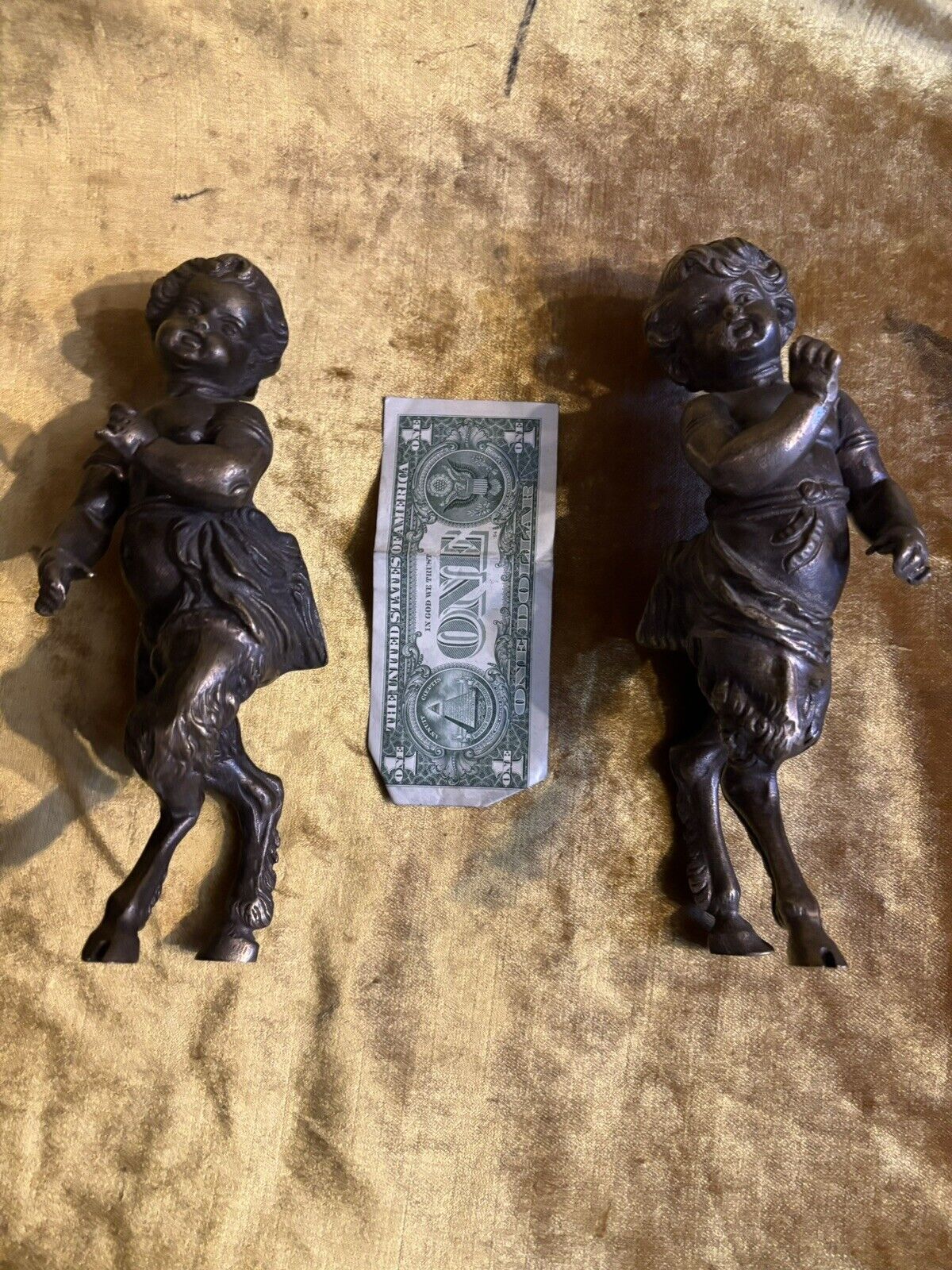 Antique Bronze Satyrs Pair Of The Cherubs Putti’s Occult Paganism Figurines