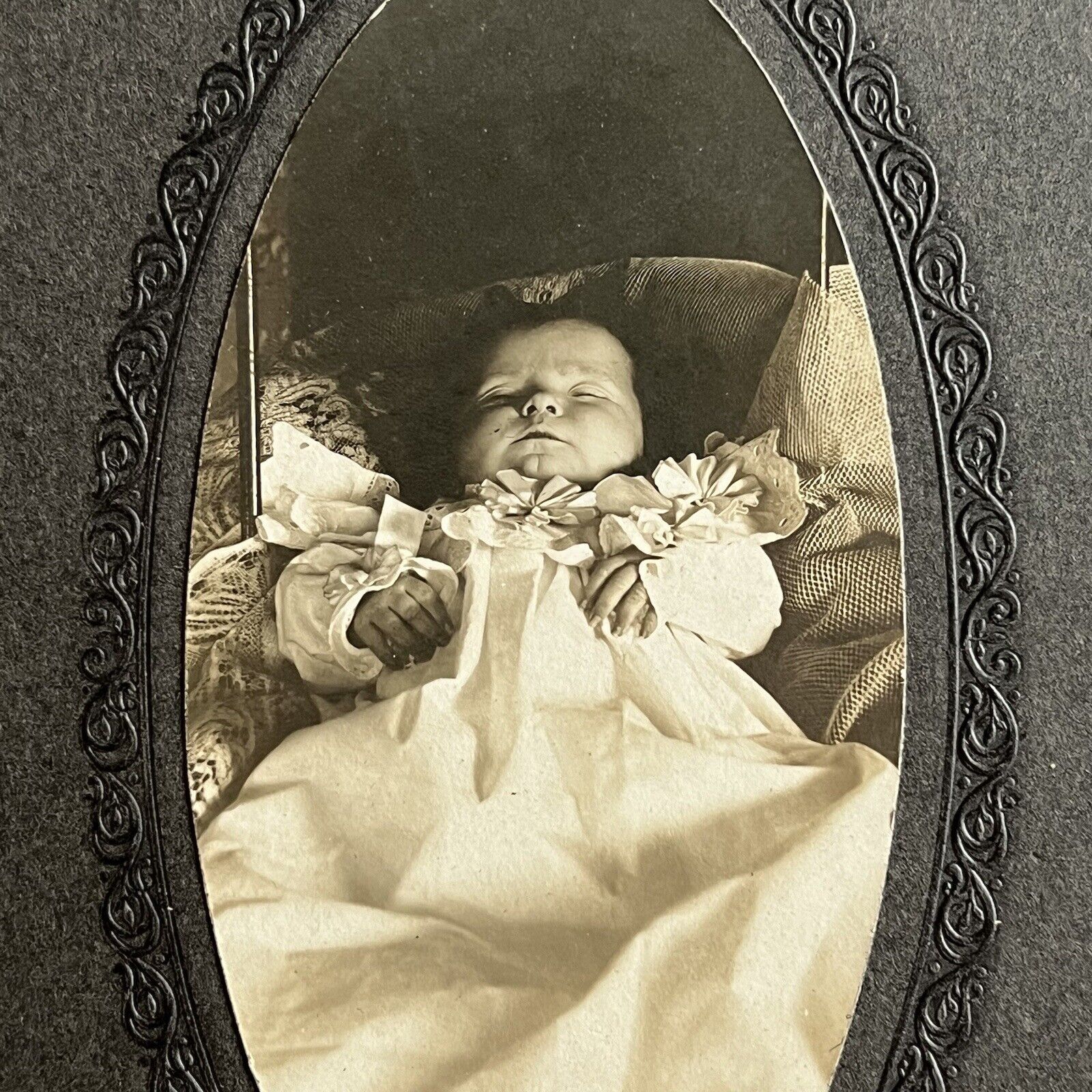Antique Cabinet Card Photograph Post Mortem Baby Aunt Mary’s Odd