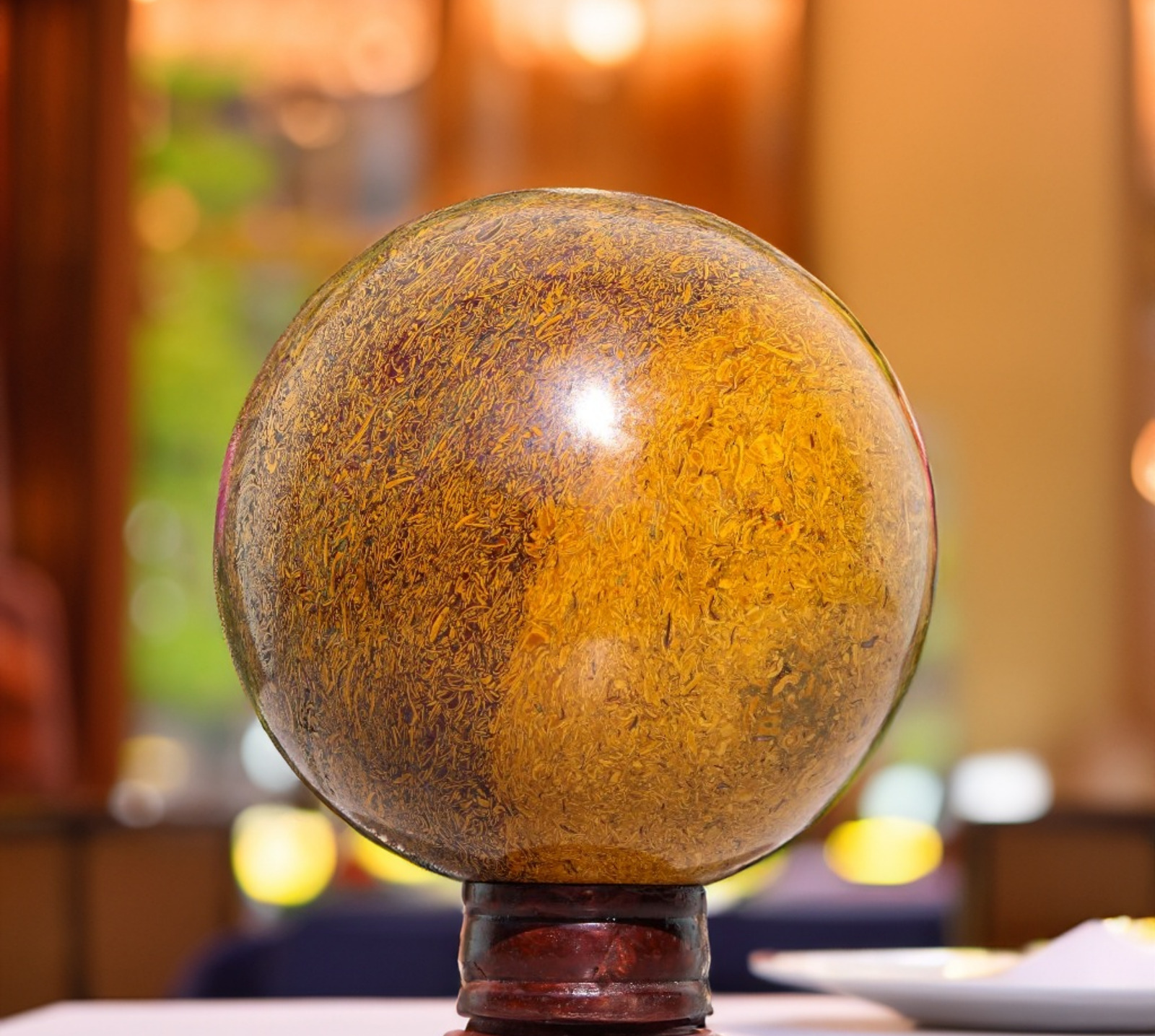 19CM Natural Yellow Mariam Jasper Healing Spirit Stone Decorative Sphere Ball
