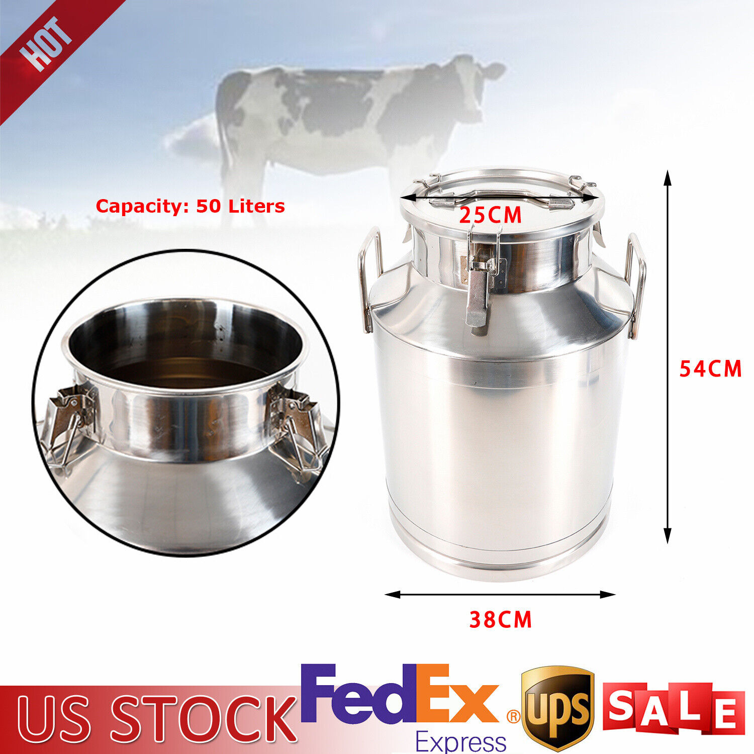 50L/13.25Gallon Milk Can Stainless Steel Dairy Storage Containers For Restaurant
