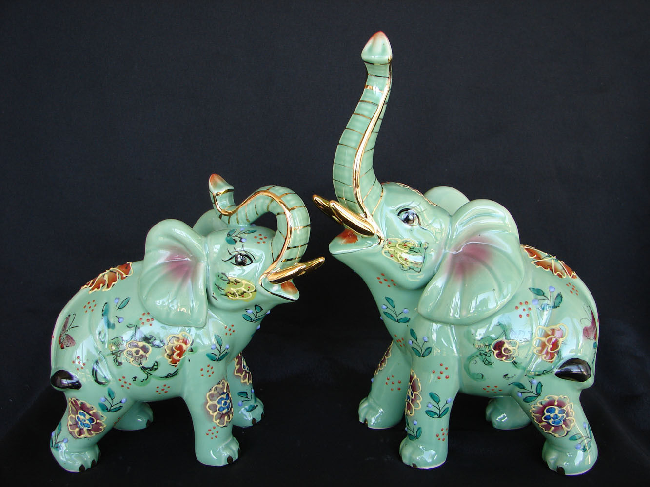 Pair of Green Porcelain Elephants