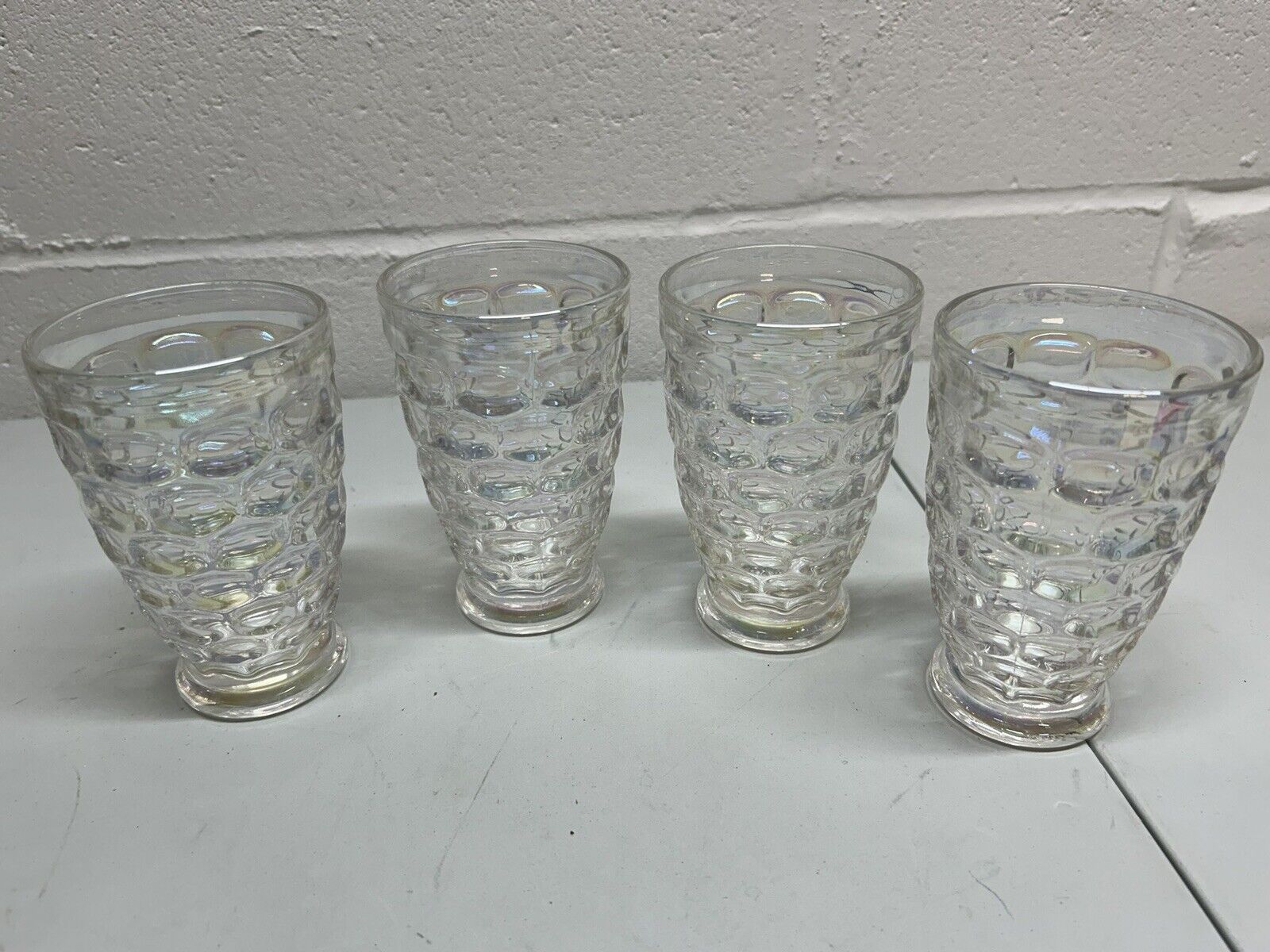4 - Federal Yorktown Iridescent Thumbprint Glass Tumbers 5 3/8\