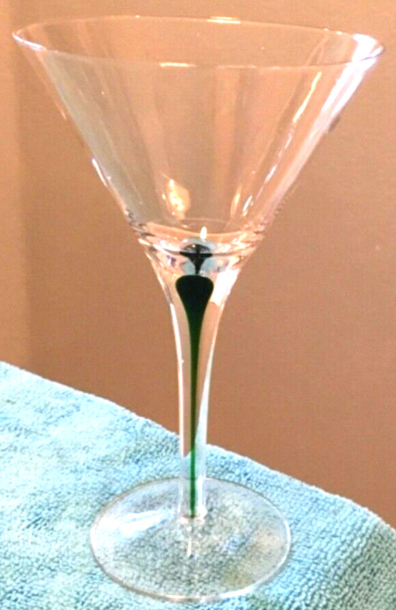 Tanqueray No. 10 Green Filament Teardrop Stem Martini Glass, No Chips, Vintage.