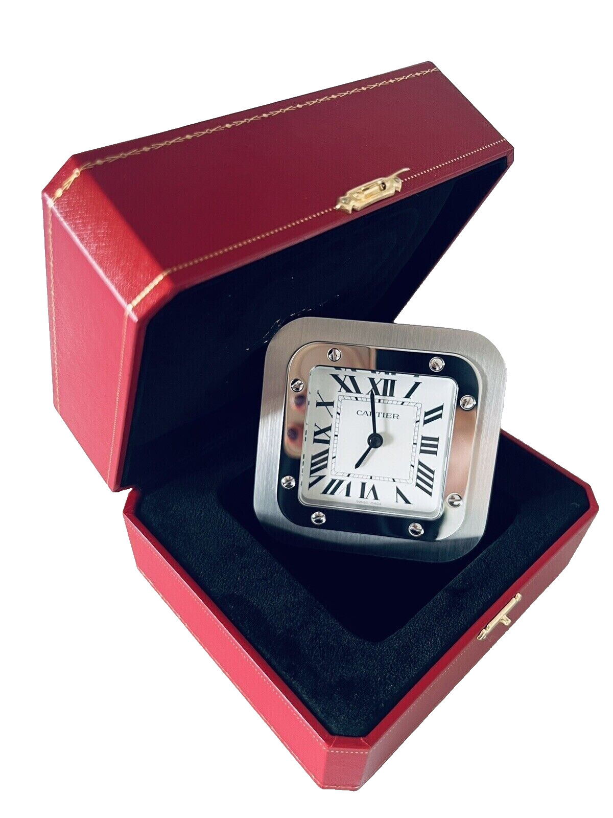 *** Cartier Santos large Heavy Clock  A+= Condition With Box /Paper work ***