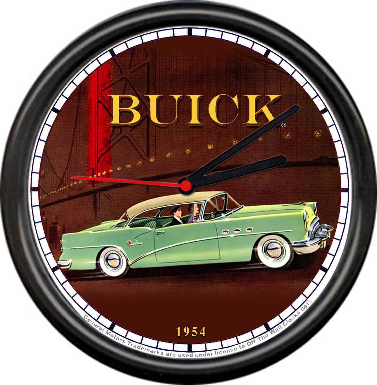 Licensed 1954 Buick 2 Door Sedan White Walls General Motors Sign Wall Clock