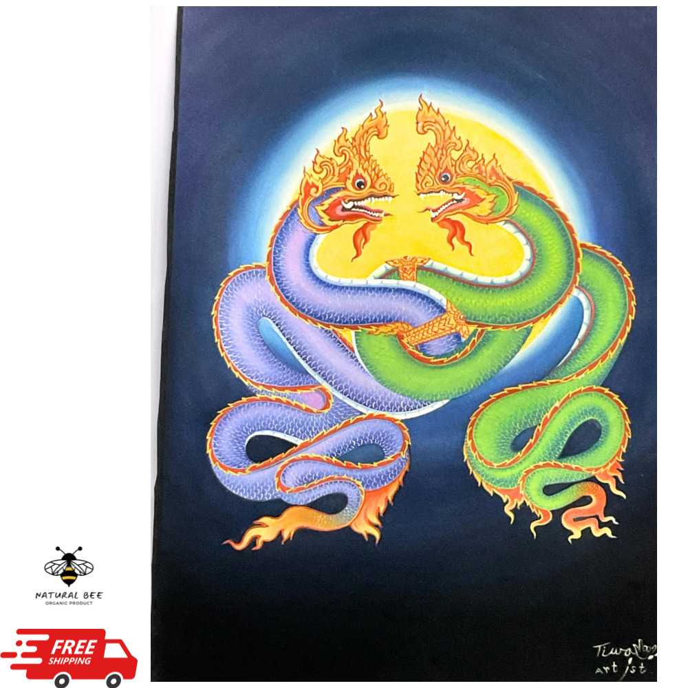 Naka A painting of a pair of Naga on velvet fabric by a hearing-impaired artist