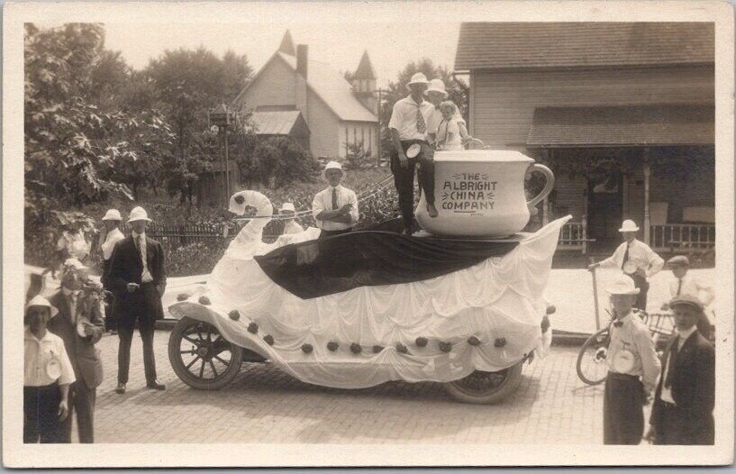 c1910s East Liverpool, Ohio Photo RPPC Postcard ALBRIGHT CHINA CO. Parade Float