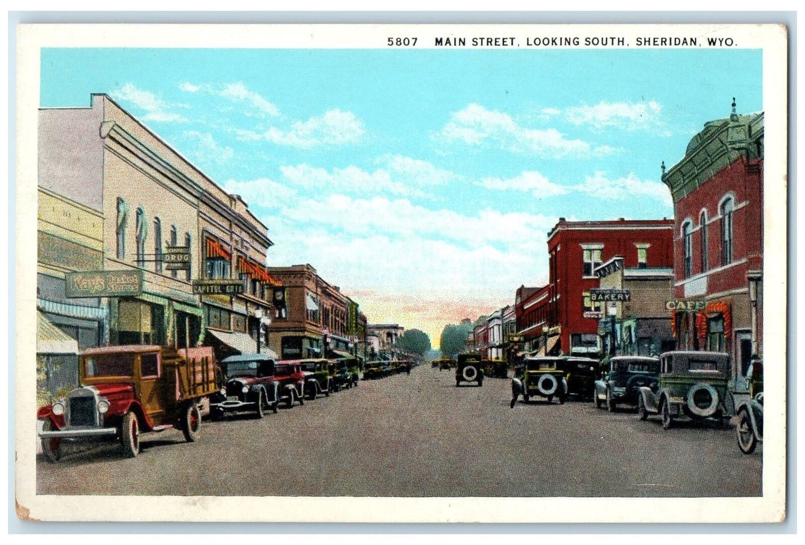 c1940s Main Street Looking South Shops Car Sheridan Wyoming WY Unposted Postcard