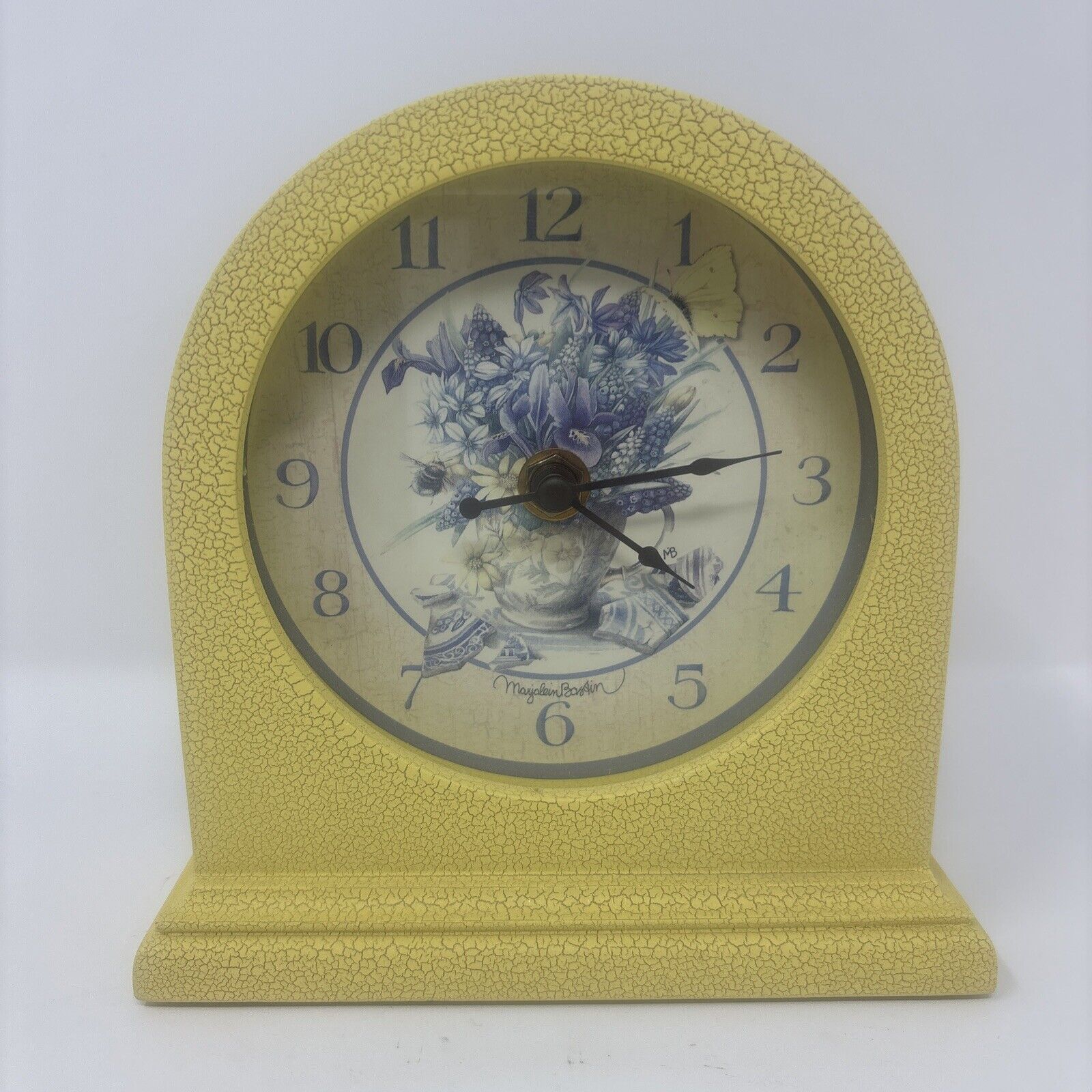 Marjolein Bastin Clock with Yellow & Blue Tea Cup & Flowers