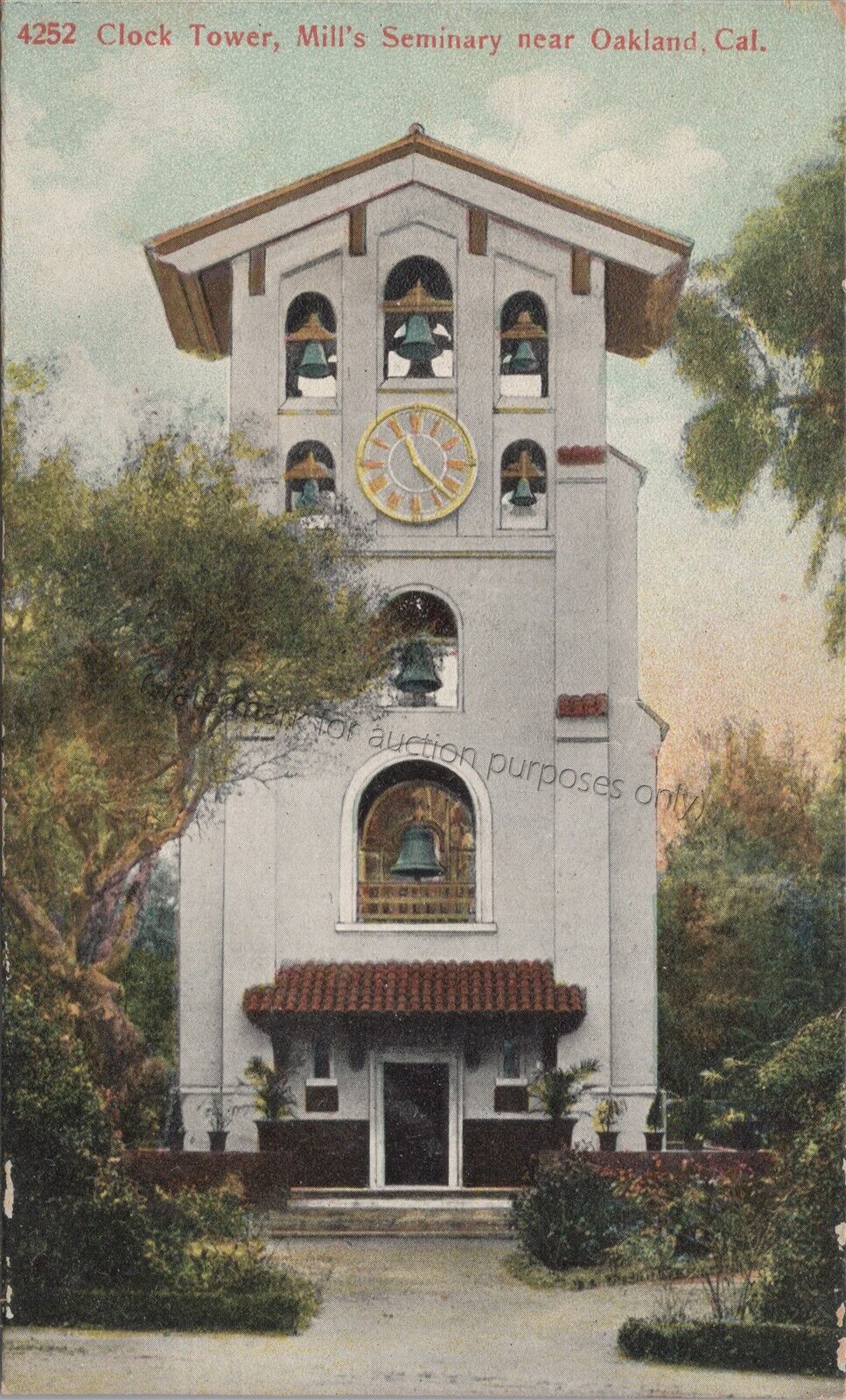 Oakland, CA: Mills College Seminary Clock Tower - Vintage California Postcard