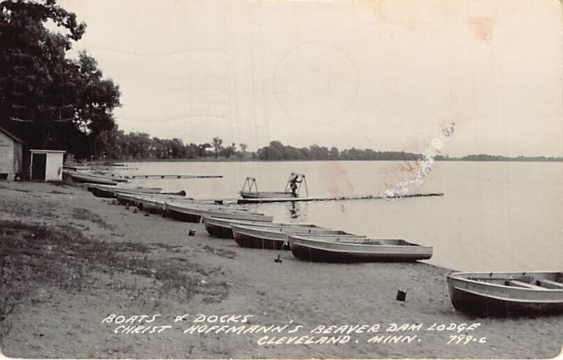 Postcard MN: RPPC Boats, Beaver Dam Lodge, Cleveland, Minnesota, Posted 1957