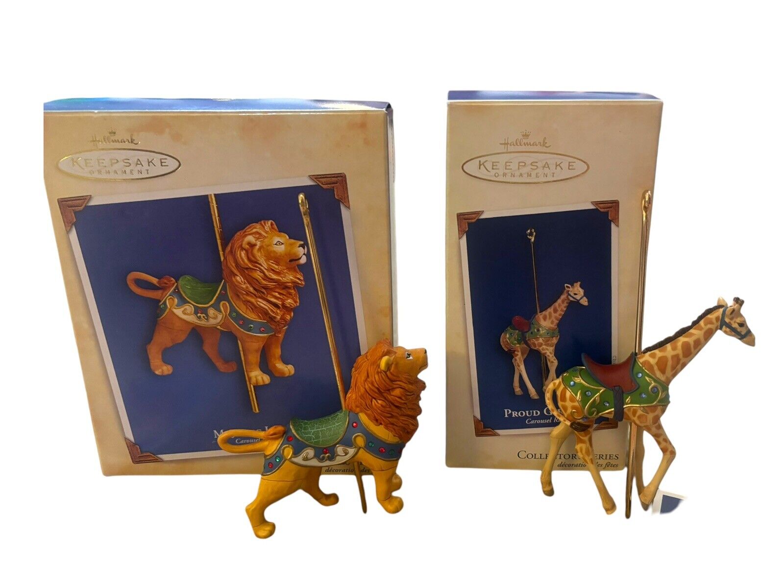 Hallmark Proud Giraffe Carousel Ride Keepsake Ornament Lion Carousel Lot  2005