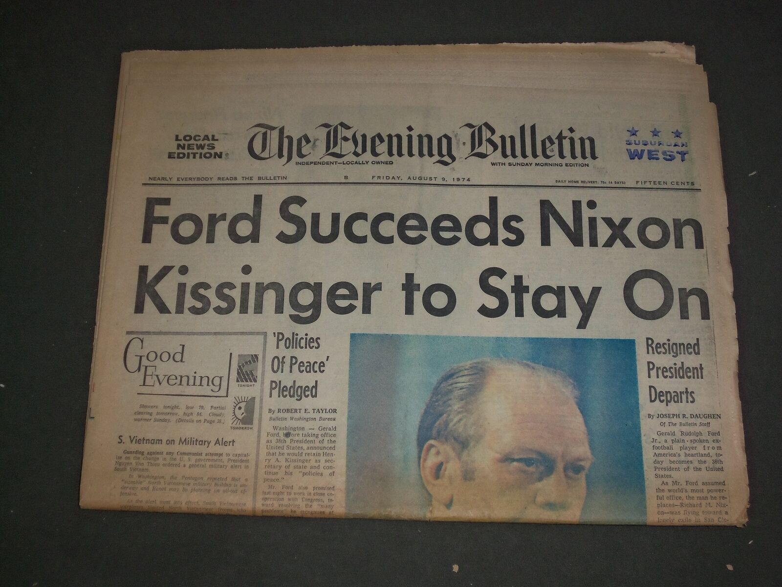 1974 AUG 9 PHILADELPHIA EVENING BULLETIN NEWSPAPER - FORD INAUGURATION - NP 3178