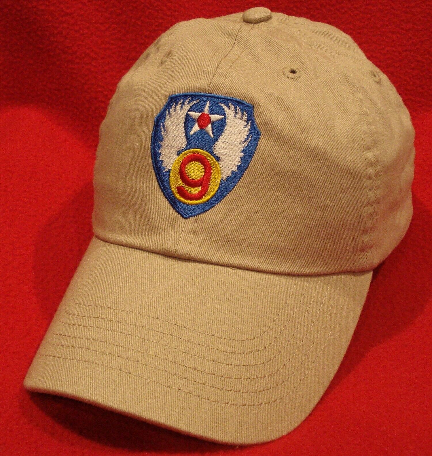 WWII U.S Ninth 9th Air Force emblem Aviator BALL CAP, OD green low-profile hat