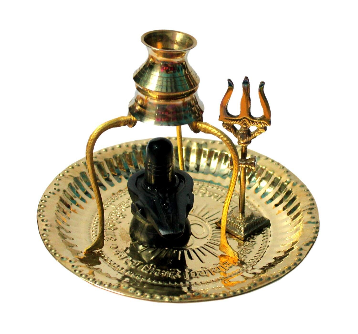 Shivling with Brass Plate, Kalash with Stand/Trishul Brass