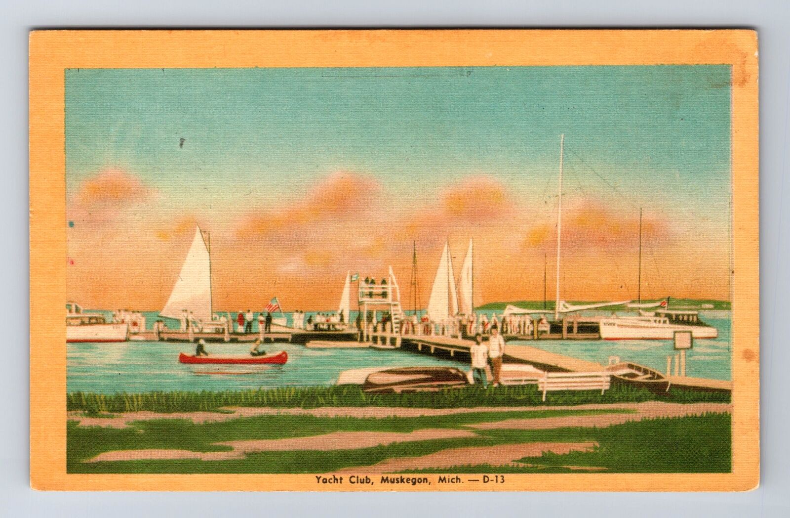 Muskegon MI-Michigan, Yacht Club, Docks, Antique Vintage Postcard