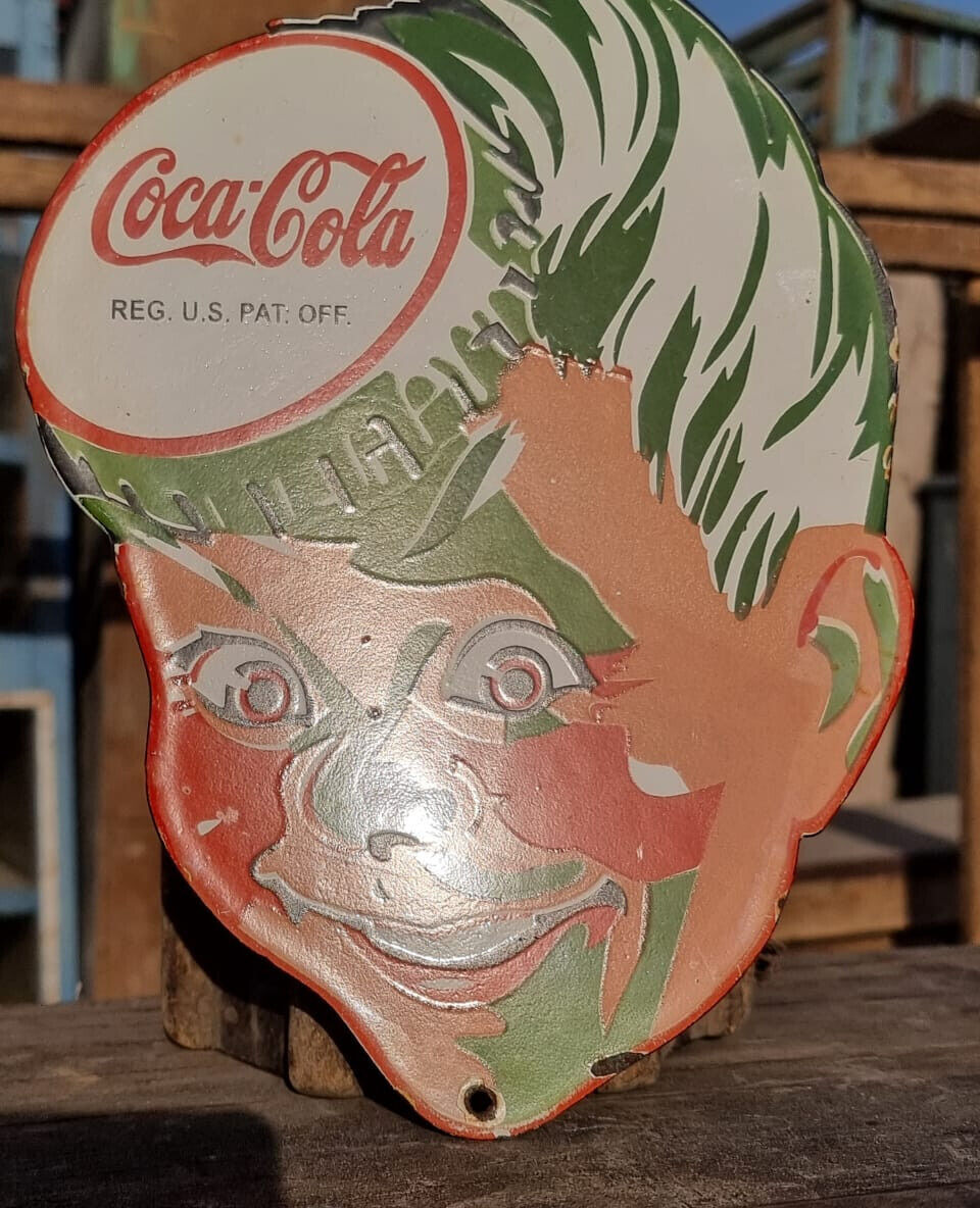 1930's Old Vintage Antique Rare Coca-Cola Embossed Porcelain Enamel Sign Board