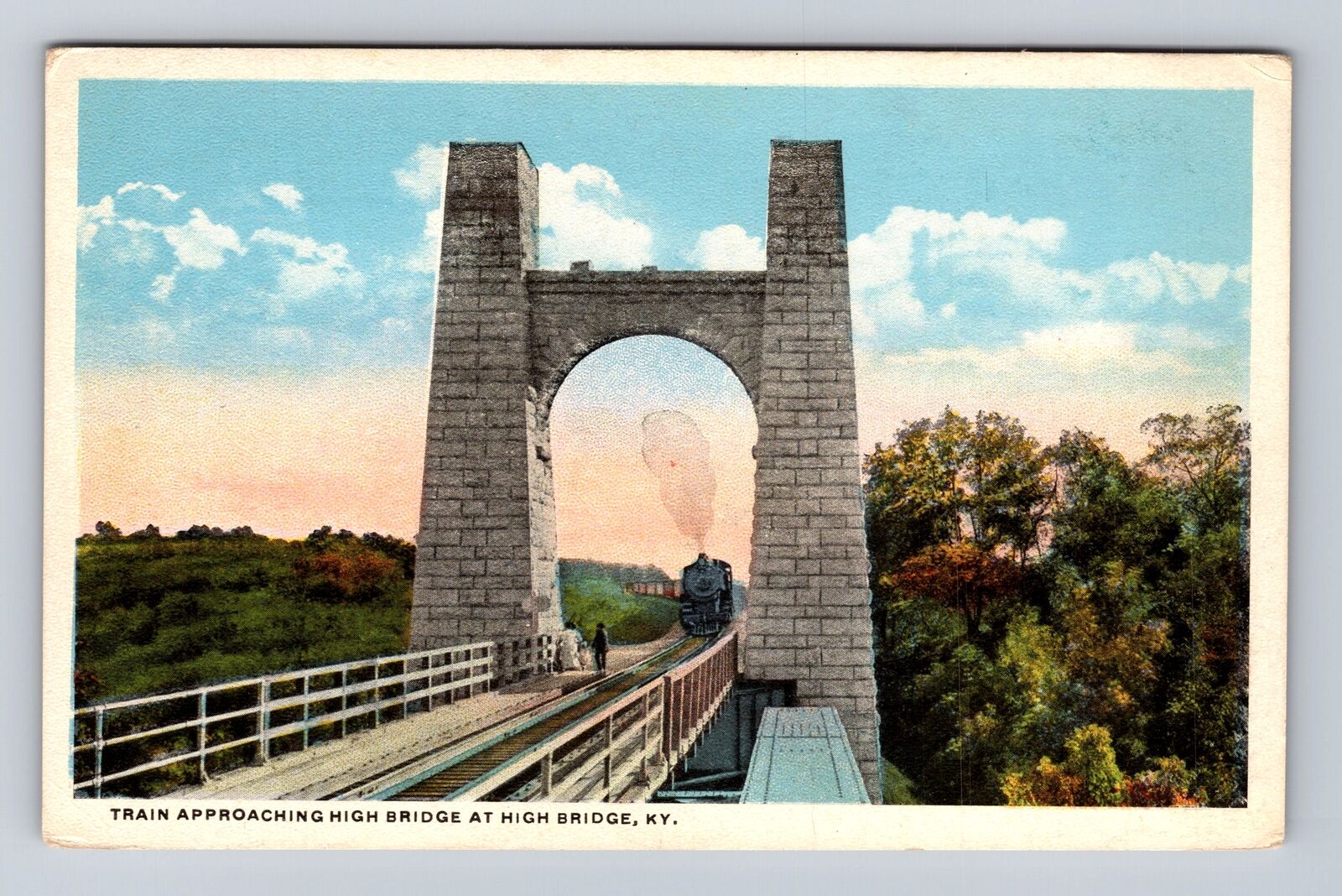High Bridge NY-New York, Train Approaching High Bridge, Vintage Postcard