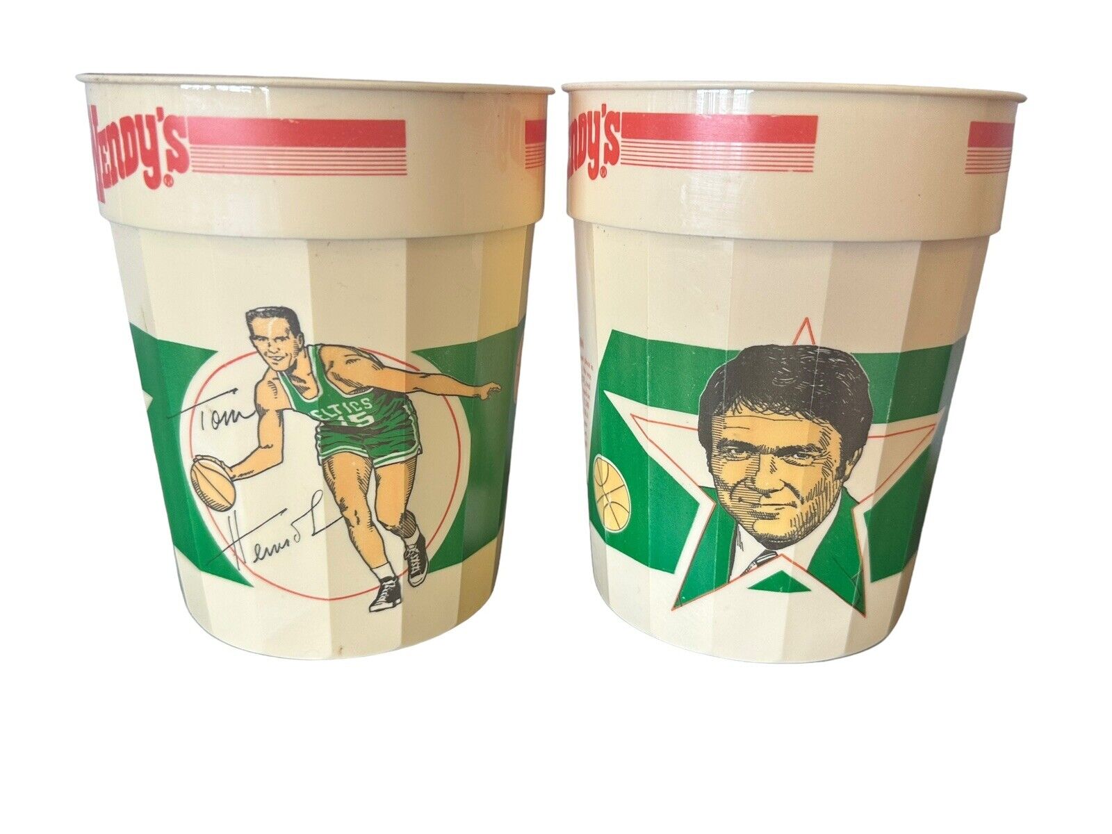 1981 Wendy’s Tommy Heinsohn Plastic Cup Lot Of 2 Celtics Great Very Rare Vintage