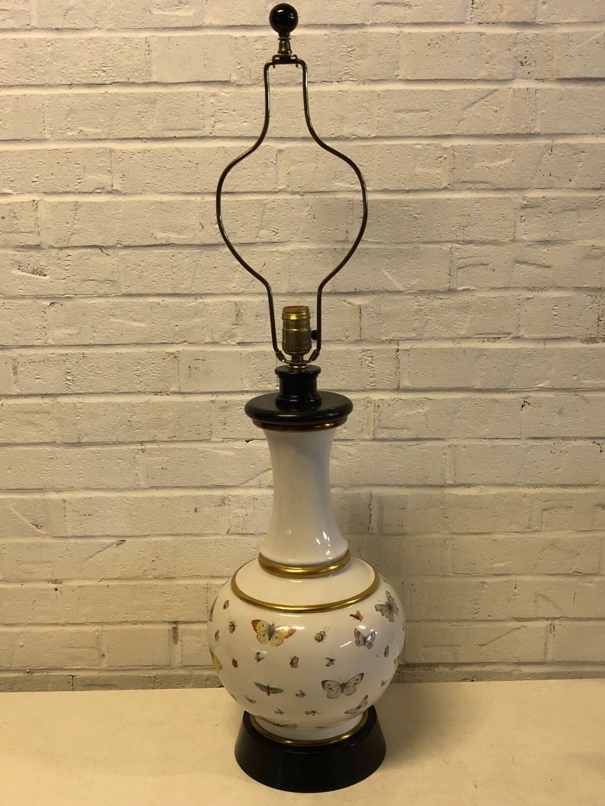 Vintage Possibly Antique Limoges Style Porcelain Lamp with Butterfly Decorations