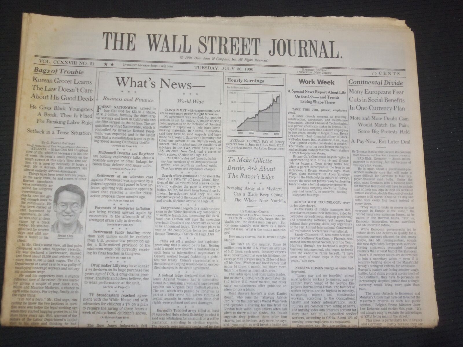 1996 JULY 30 THE WALL STREET JOURNAL - BRIAN CHOI, KOREAN GROCER - WJ 278