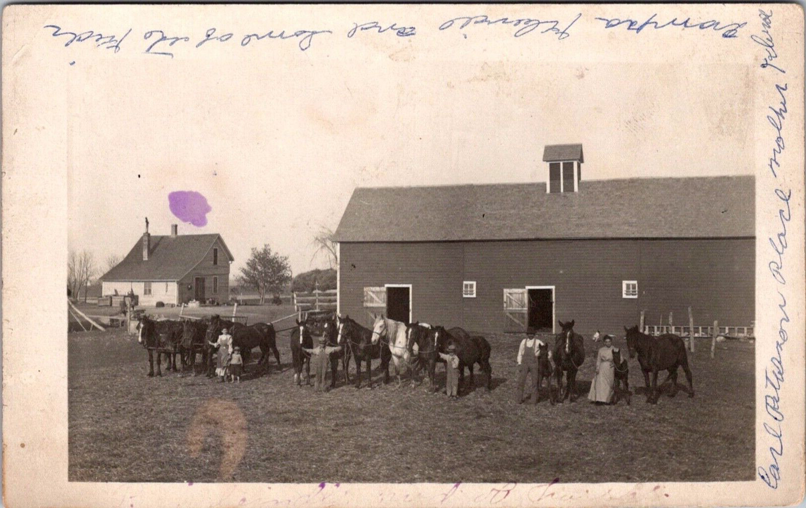 RPPC Farm Family Members Pose with Horses Barn Farmhouse Peterson House