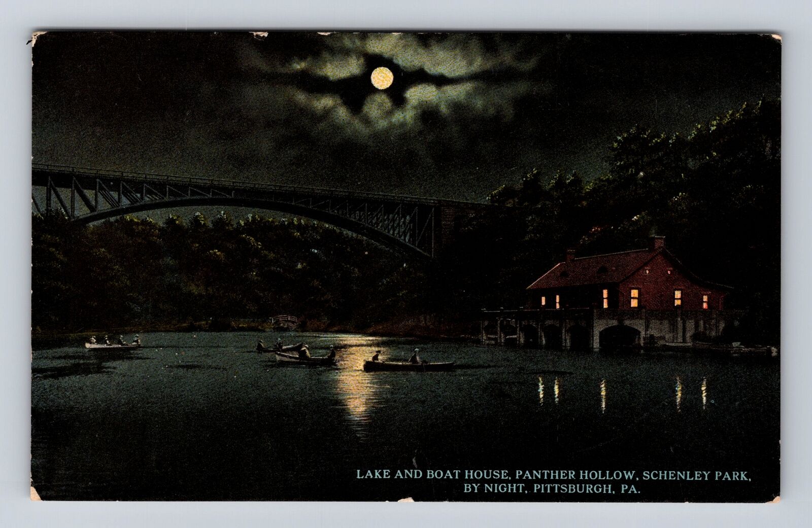 Pittsburgh PA-Pennsylvania, Lake And Boat House Panther Hollow Vintage Postcard