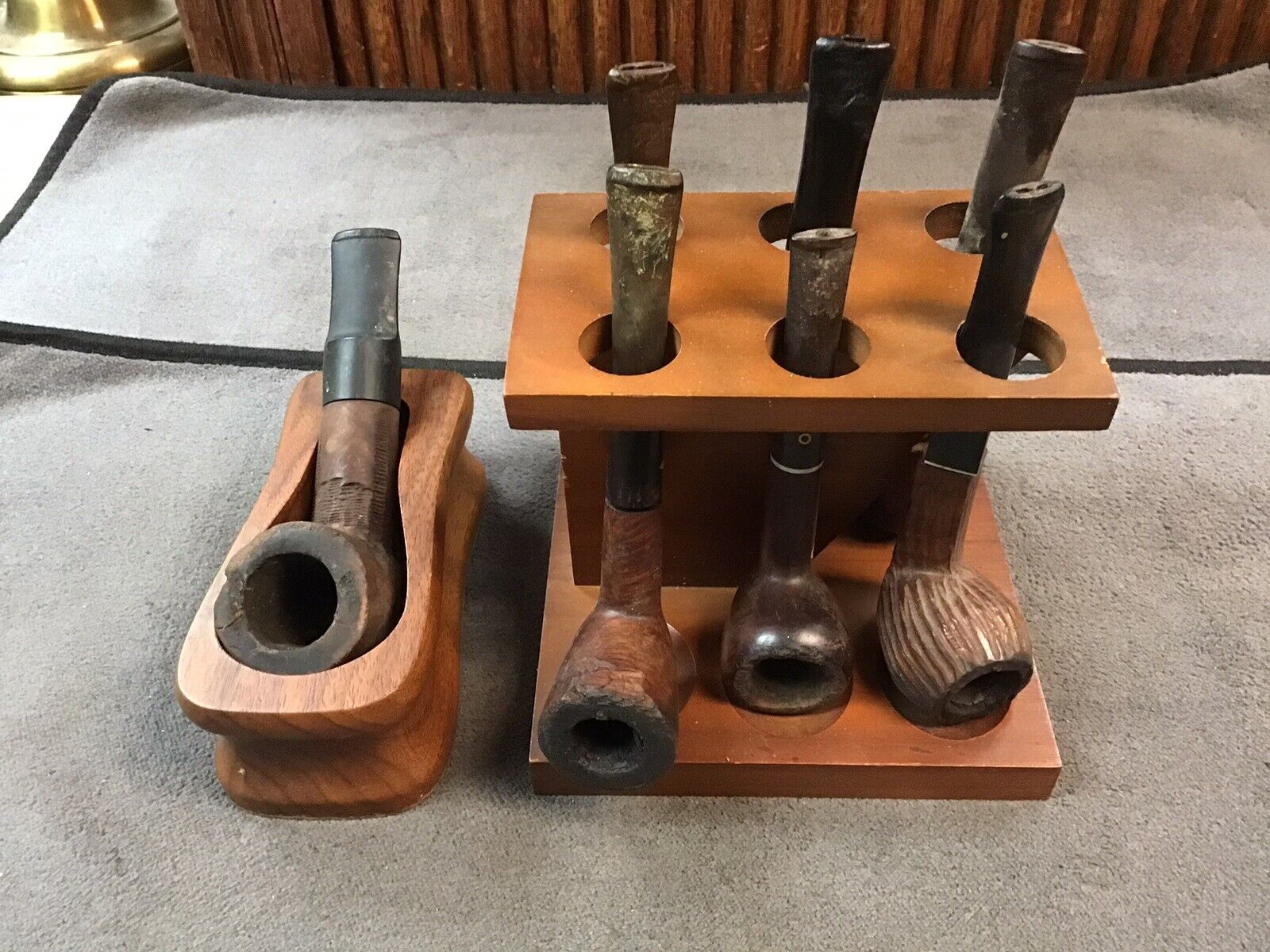 Vintage Lot Of 7 Estate Pipes with Racks