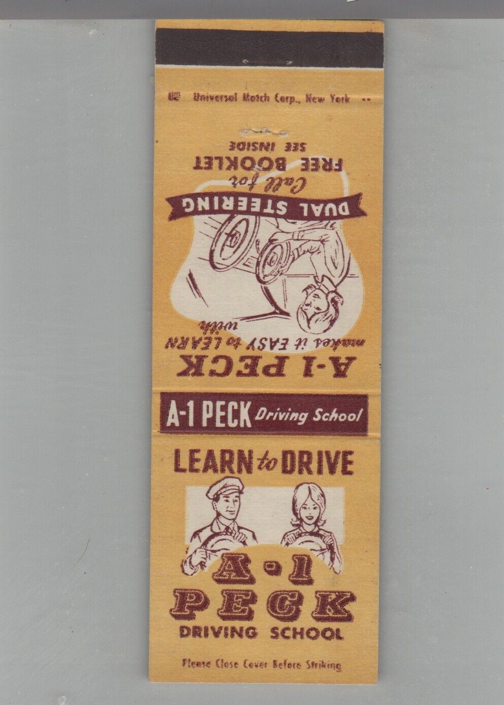 Matchbook Cover Learn To Drive A-1 Peck Driving School Teaneck, NJ