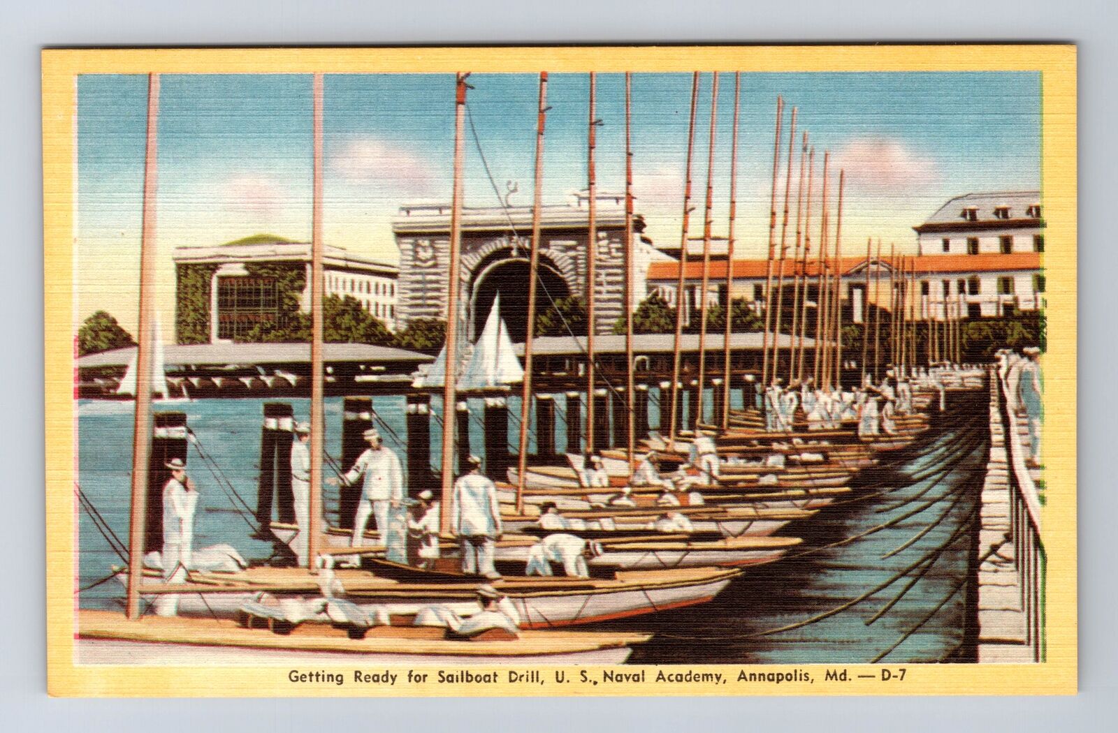 Annapolis MD- Maryland, Sailboat Drill, US Naval Academy, Vintage Postcard