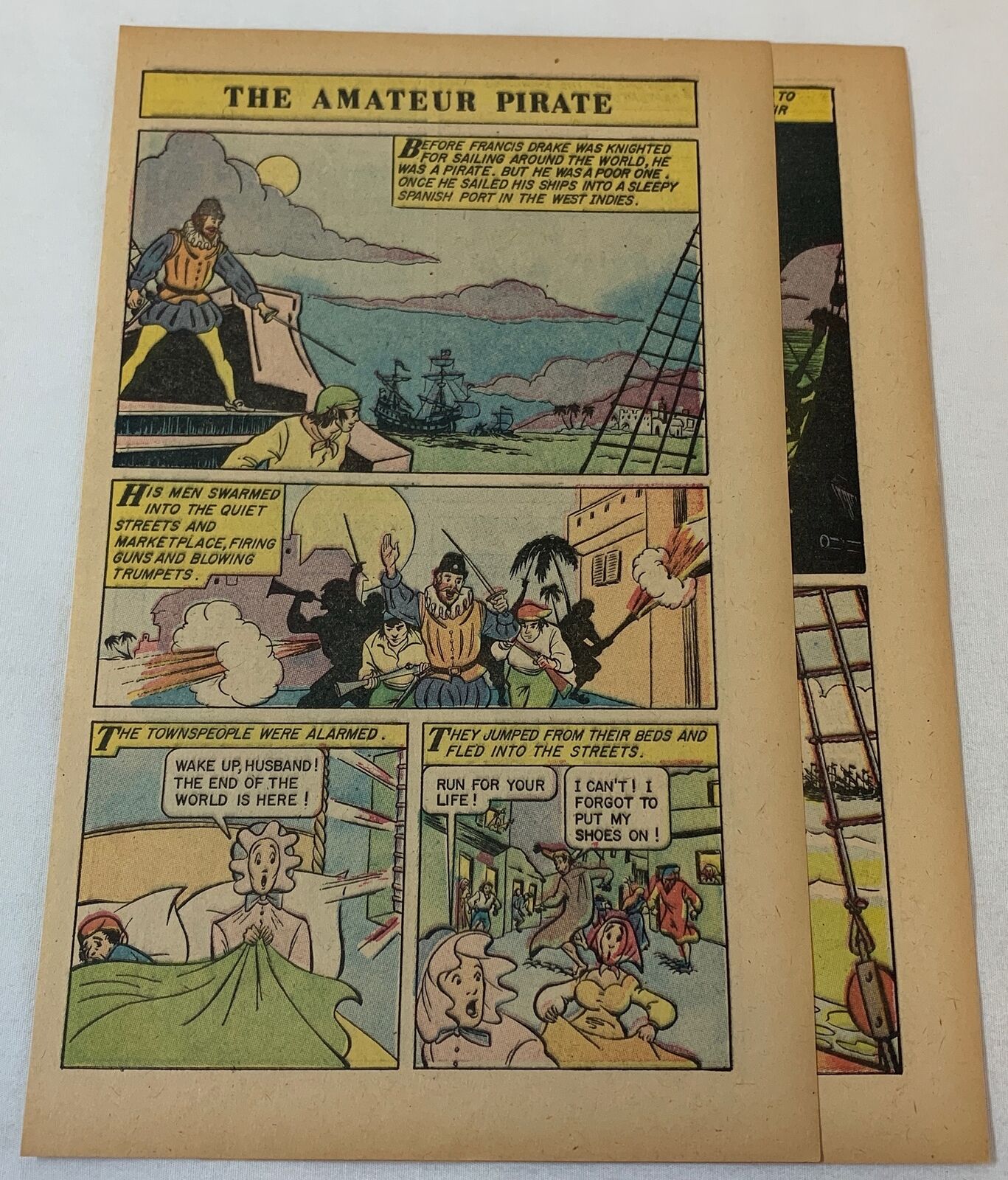 1959 three page cartoon story ~ FRANCIS DRAKE THE AMATEUR PIRATE