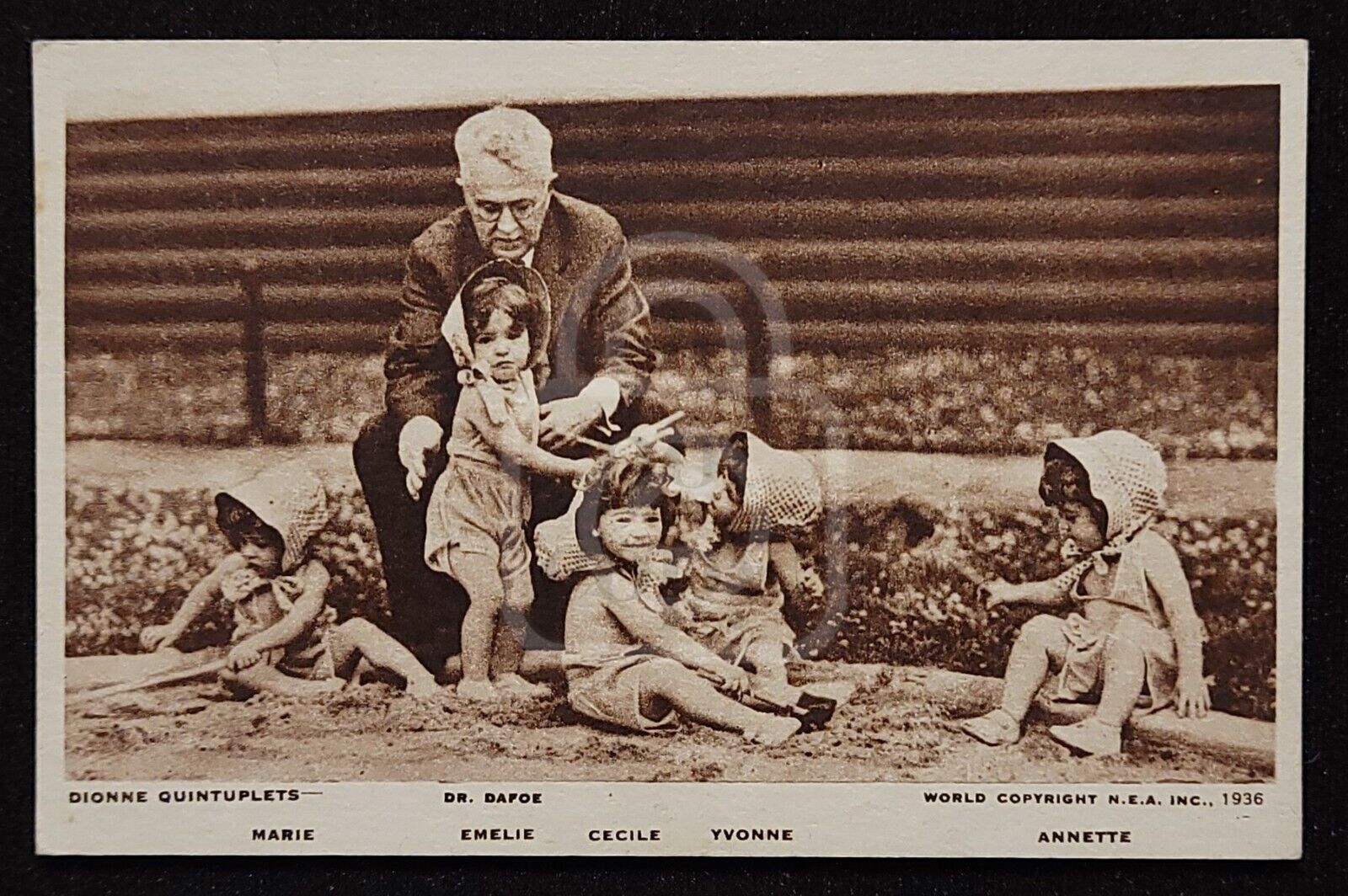 Scarce and Strange Postcard of the Dionne Quintuplets and Dr. Dafoe. C 1930's 
