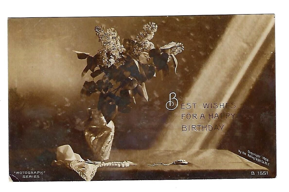 c1907 Rotograph RPPC Birthday Postcard Vase of Flowers Embossed