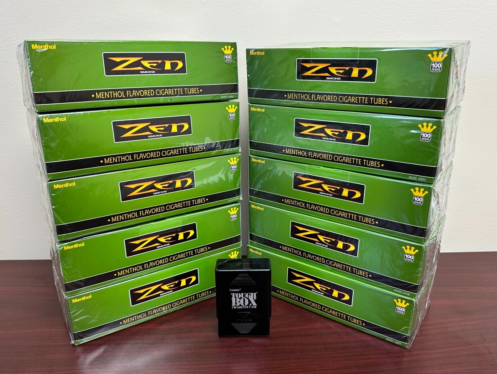 ZEN 100mm Menthol Cigarette Tubes 10-Boxes Plus a Free BLACK Tough Box Case