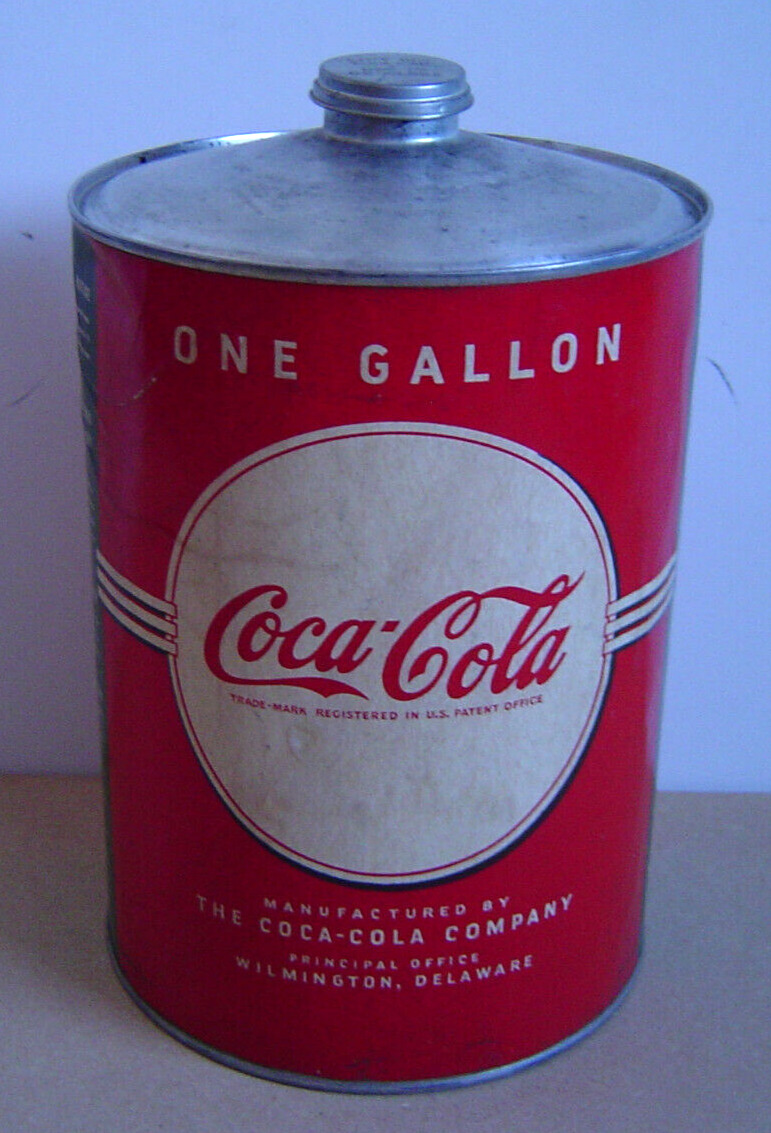 Vtg 1930's Coca-Cola 1 Gallon Syrup Metal Can Paper Label Red/White/Green W/Lid
