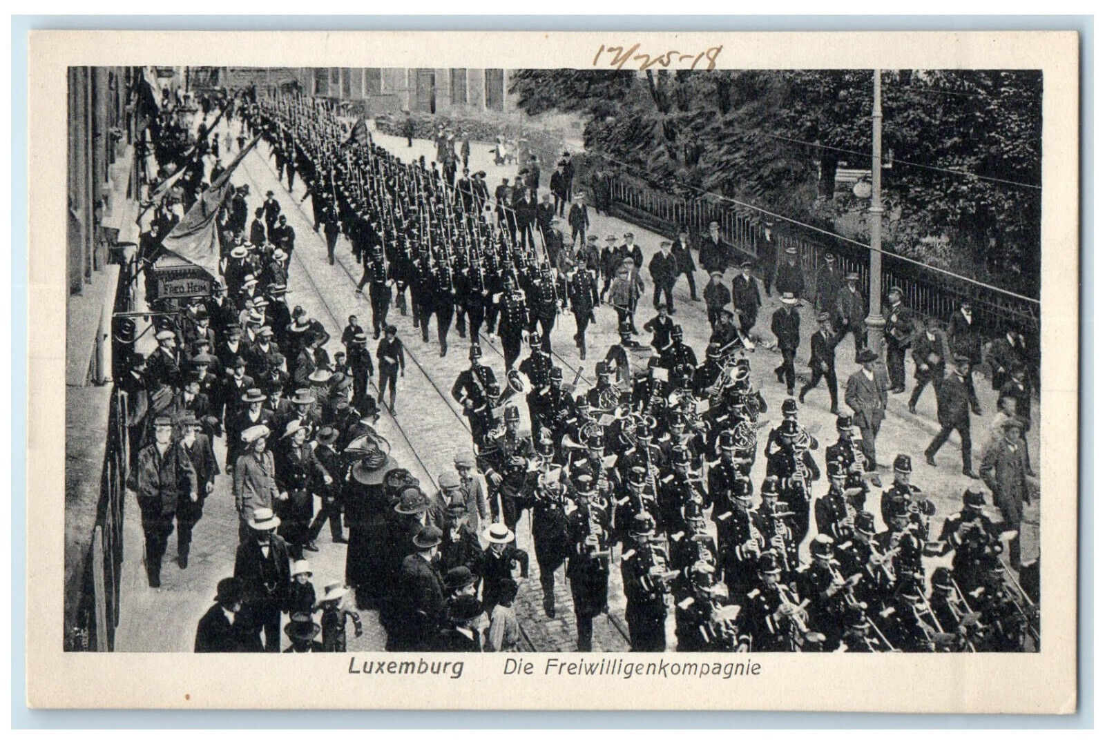 c1940's The Luxembourg Volunteer Company Band Parade Scene Vintage Postcard