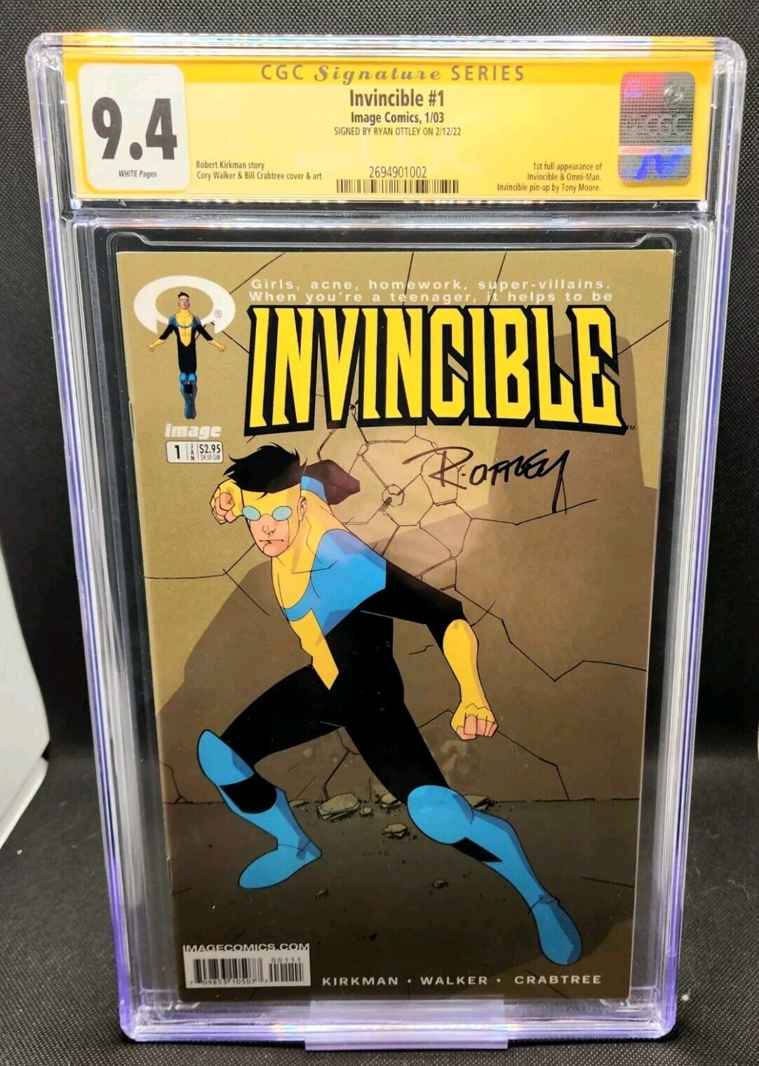 🔥Invincible # 1 CGC SS 9.4 WP Signed Ryan Ottley 1st Invincible Appearance🔥 