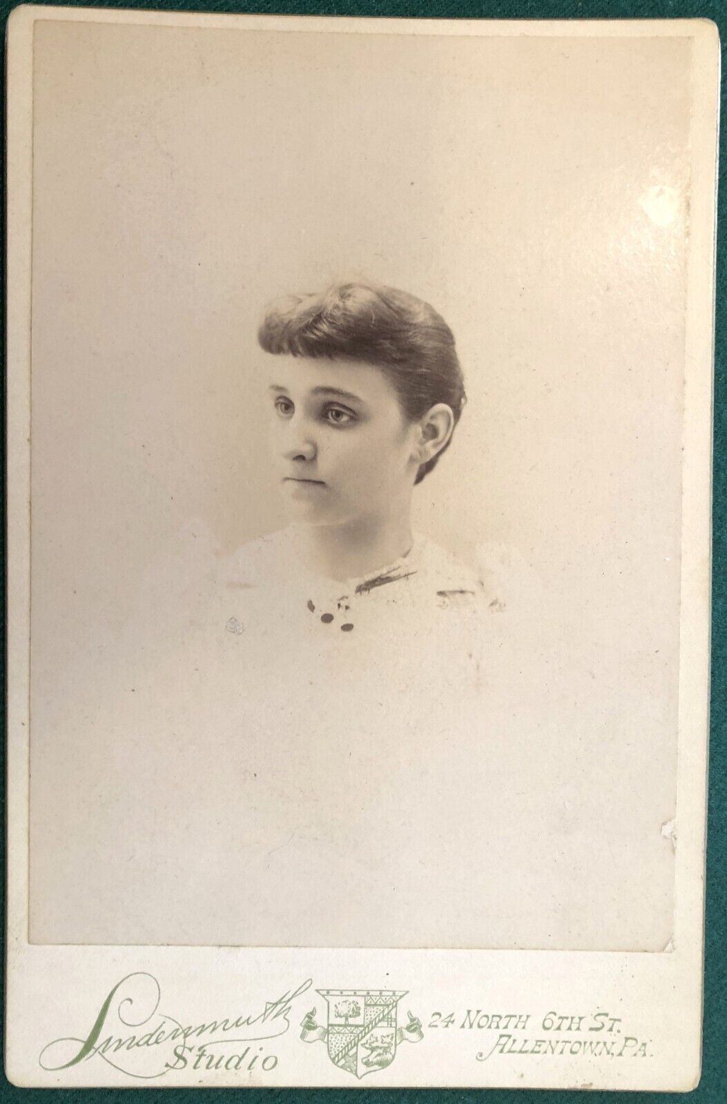 1890\'S LINDENMUTH CABINET CARD ADORABLE PORTRAIT YOUNG WIMAN ALLENTOWN, PA