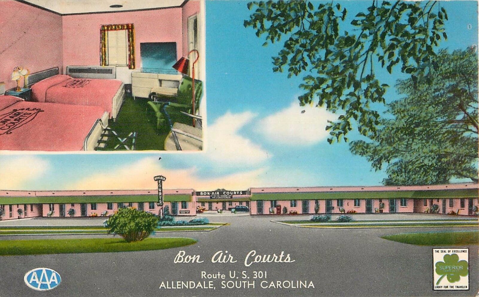 c1950s Bon Air Courts Motel, Allendale, South Carolina Postcard