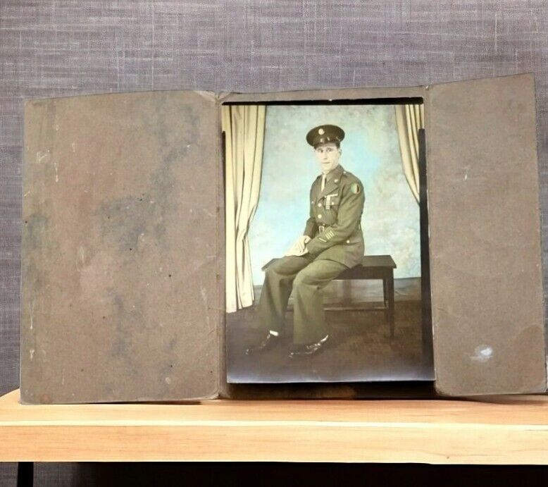 WWII Era Soldier in Dress Uniform Military Original Studio Photo