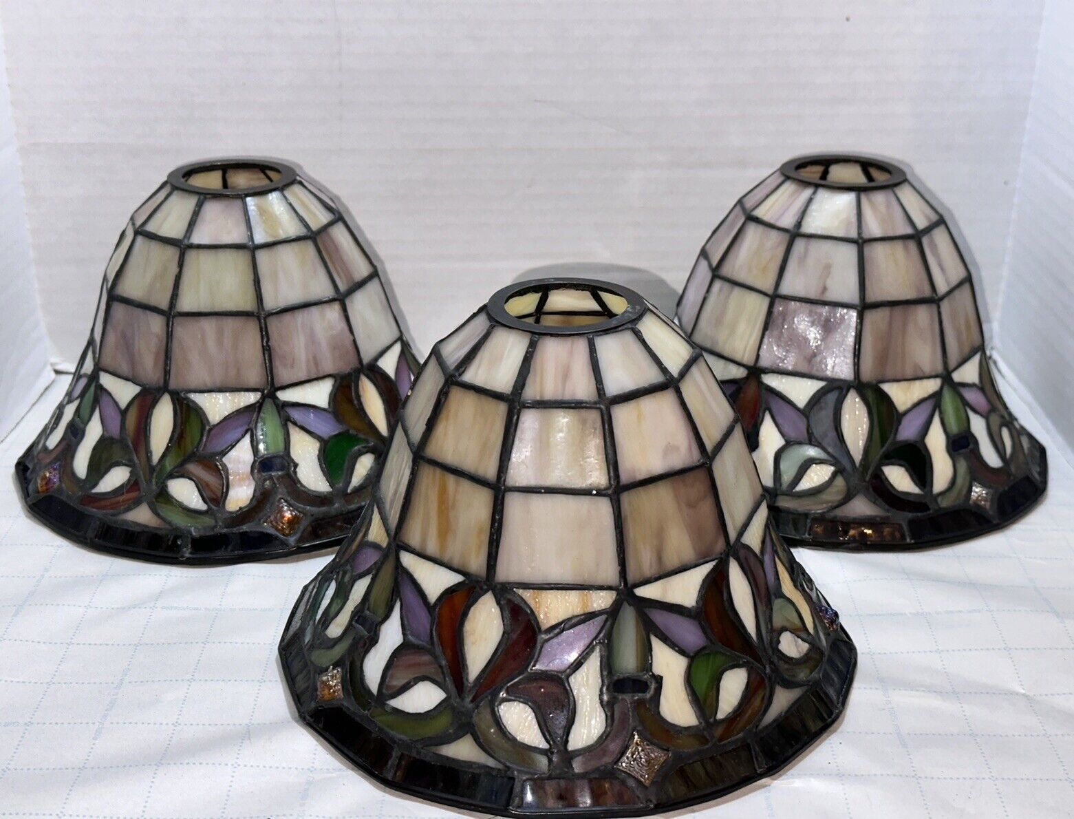 3 PC Vintage Tiffany Style Stained Glass Bell Shaped Ceiling Light Lamp Shades