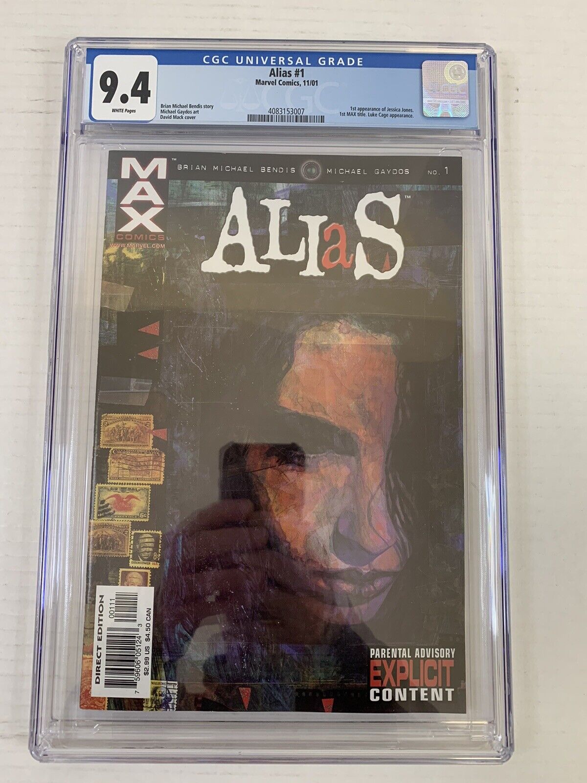 Alias #1 CGC 9.4 White Pages Comic Book - 1st Appearance Jessica Jones 2001
