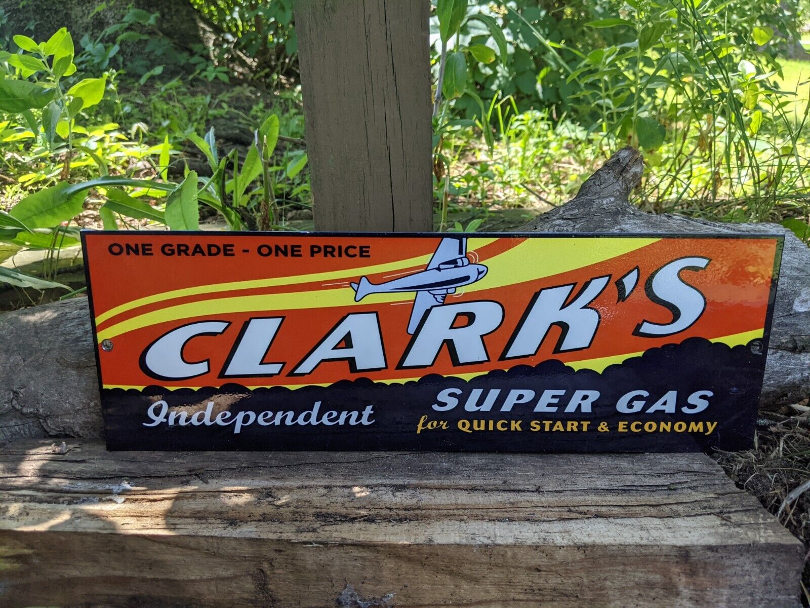 VINTAGE CLARK'S AERO SUPER GAS PORCELAIN GAS STATION PUMP GASOLINE SIGN 15